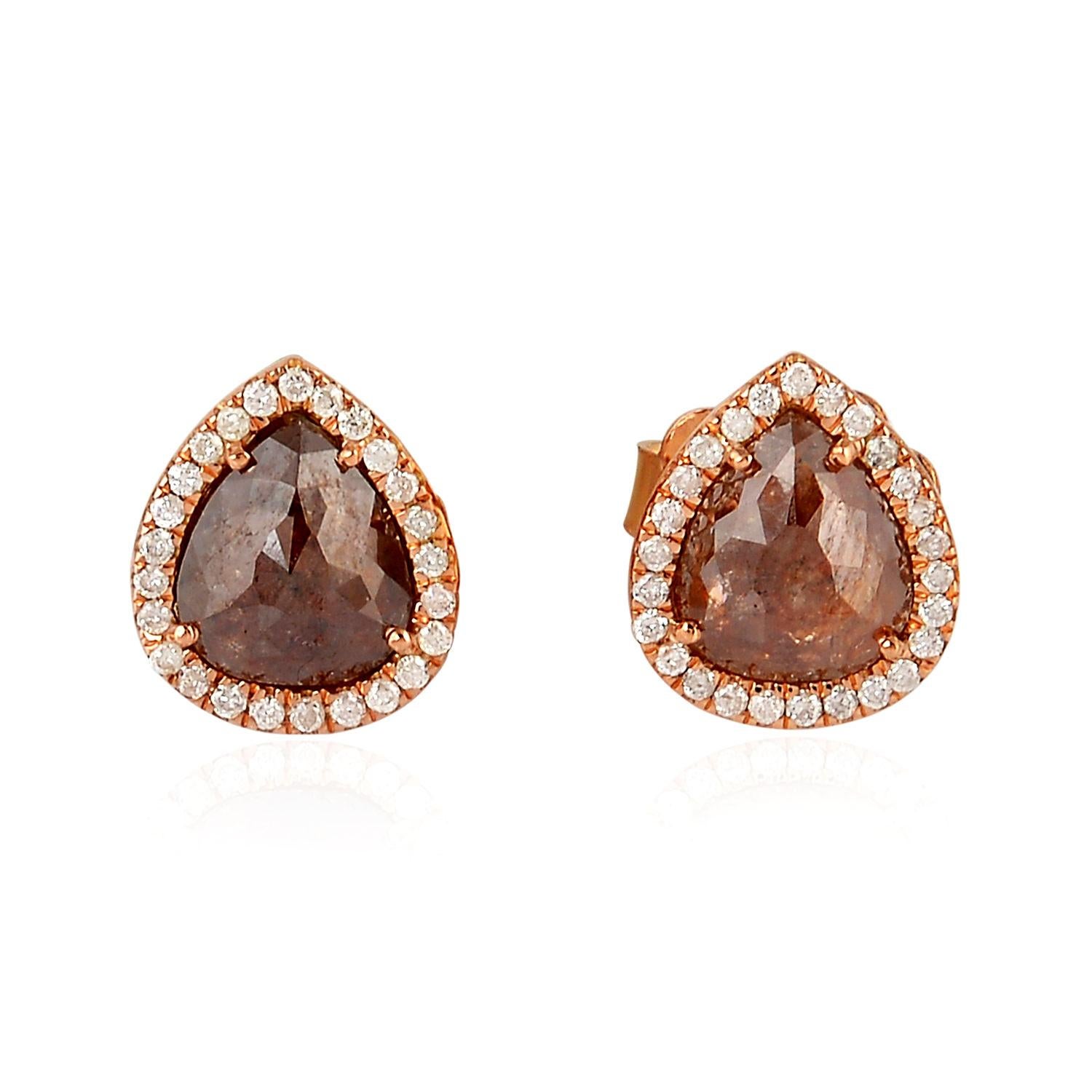 Pear Cut Fancy Diamond 18 Karat Gold Stud Earrings For Sale