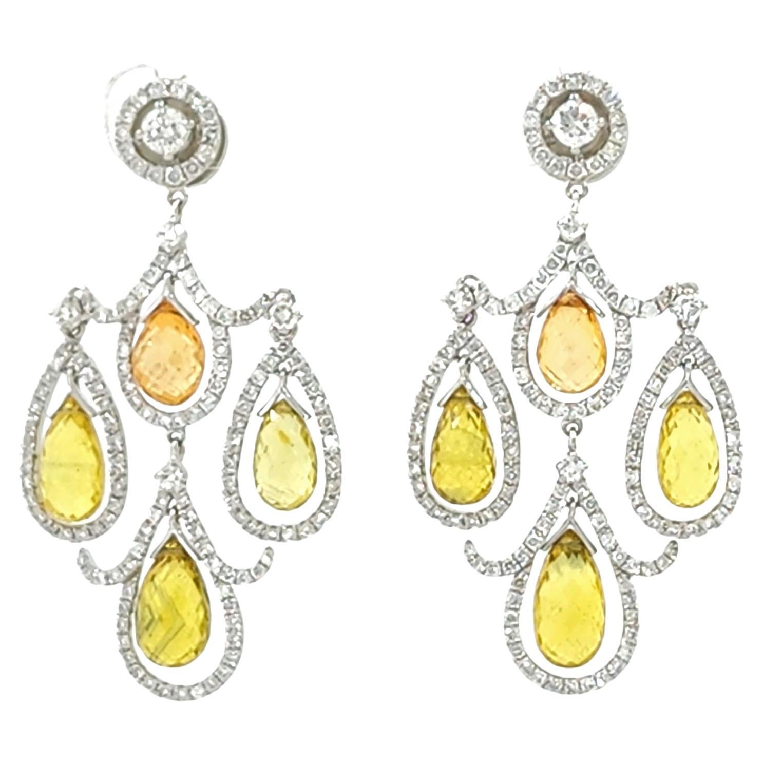Vintage 18.35 Ct Saphir et Diamant Boucle d'oreille pendante en or blanc 18k