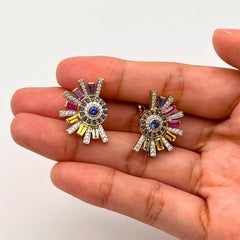 Fancy Sapphire Baguette & Diamond Earrings in 18K Gold