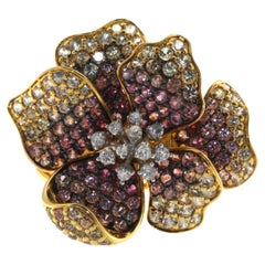 Fancy Sapphire Diamond Flower Ring in 18 Karat Yellow Gold
