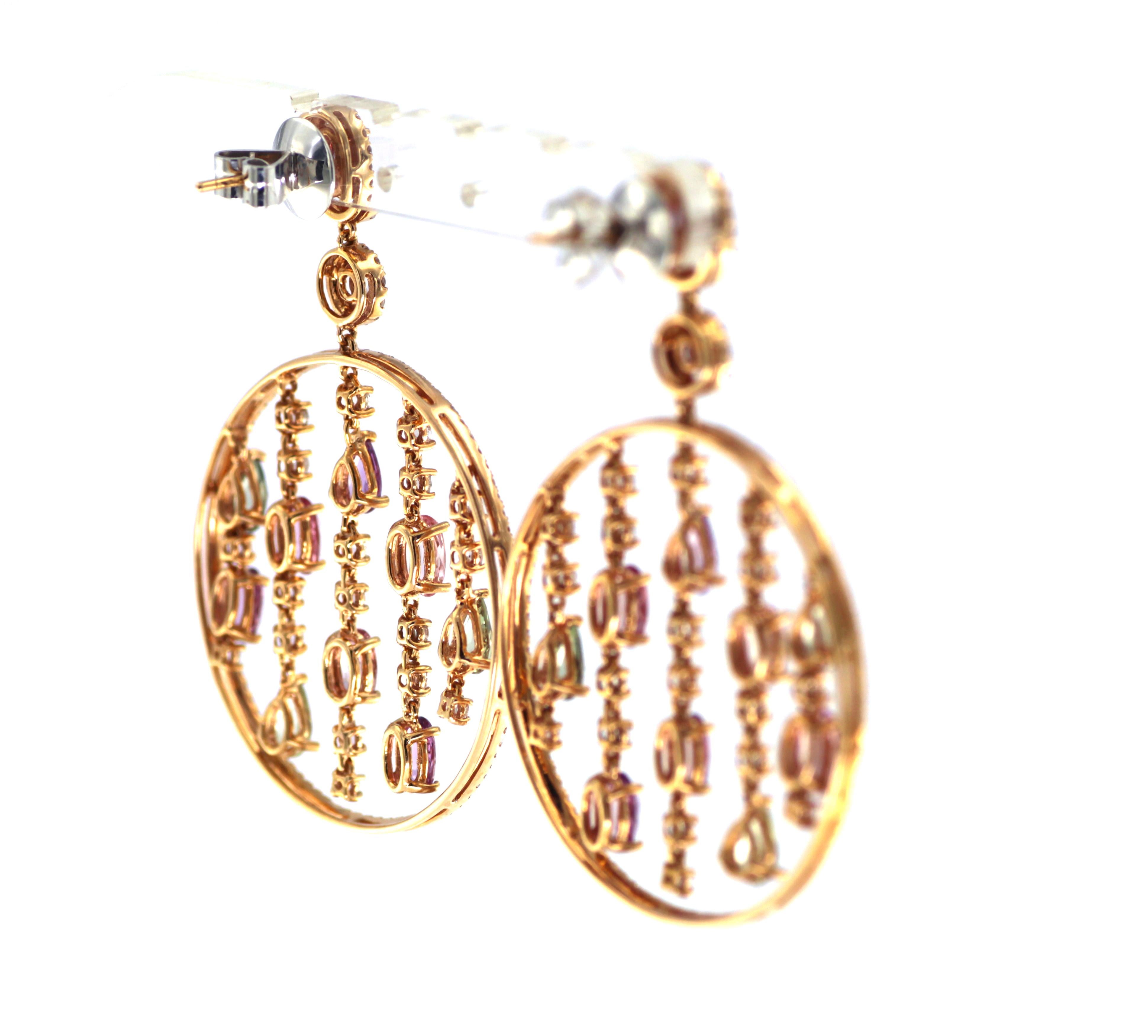 Contemporary Fancy Sapphire Diamonds Chandelier Earrings in 18 Karat Rose Gold