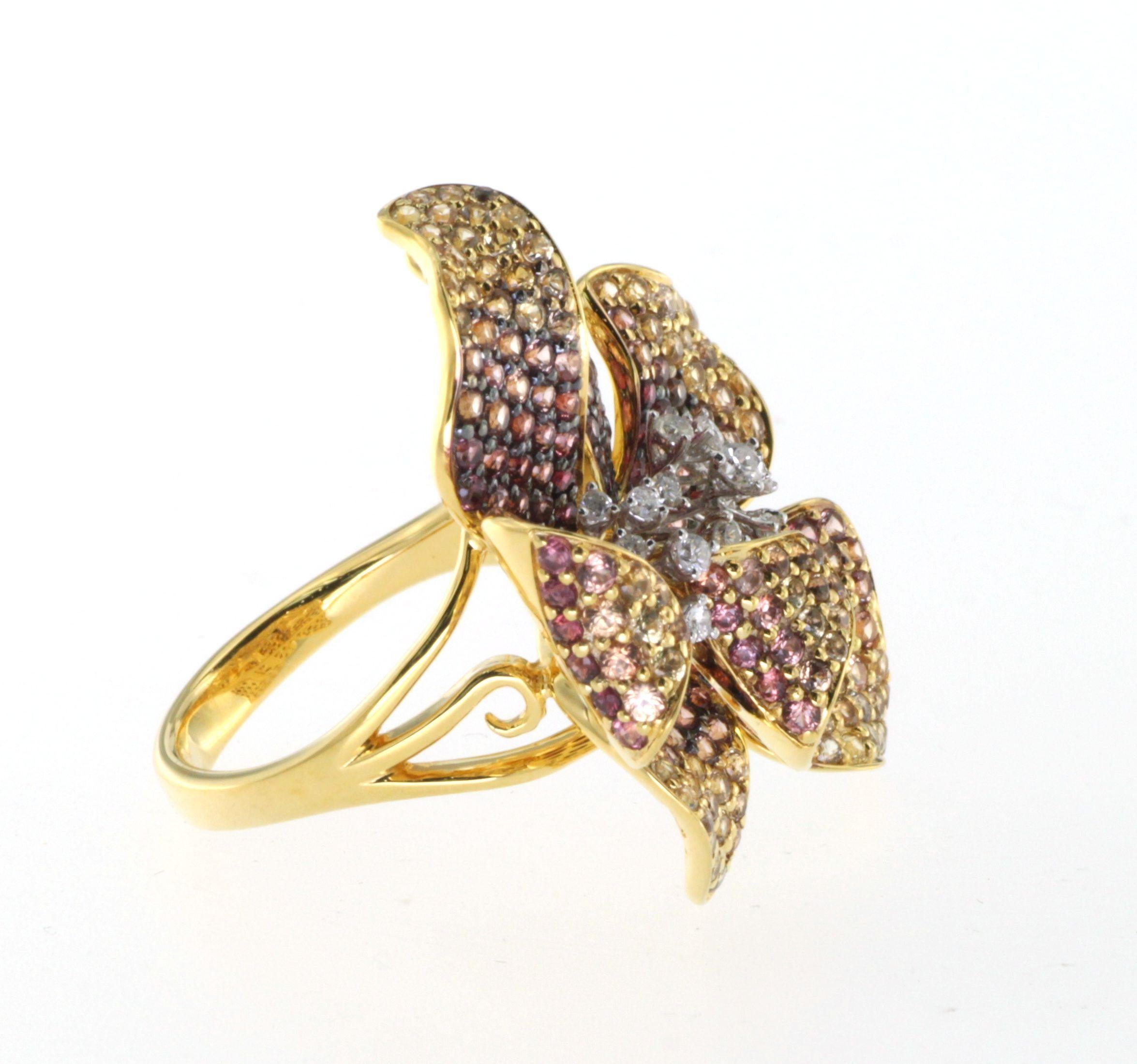 Brilliant Cut Fancy Sapphire Flower Ring in 18K Yellow Gold SR-05267