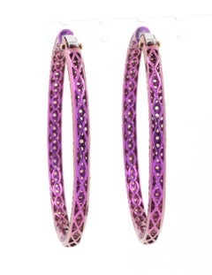 12.81 Carats Fancy Sapphire Hoop Earrings in 18 Karat Gold and Titanium