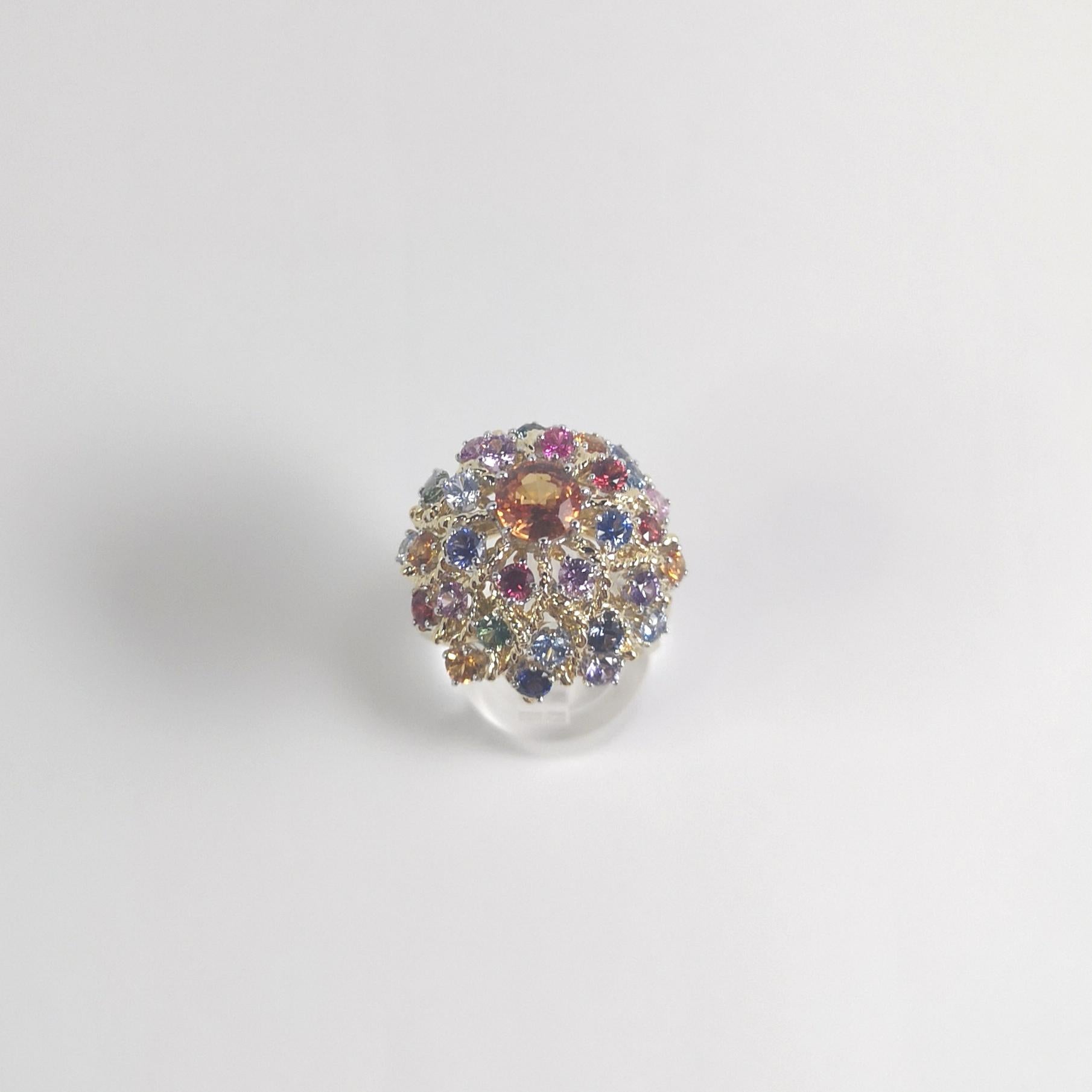Fancy Sapphire Ring set in Platinum 950 and 18K Gold Settings For Sale 8