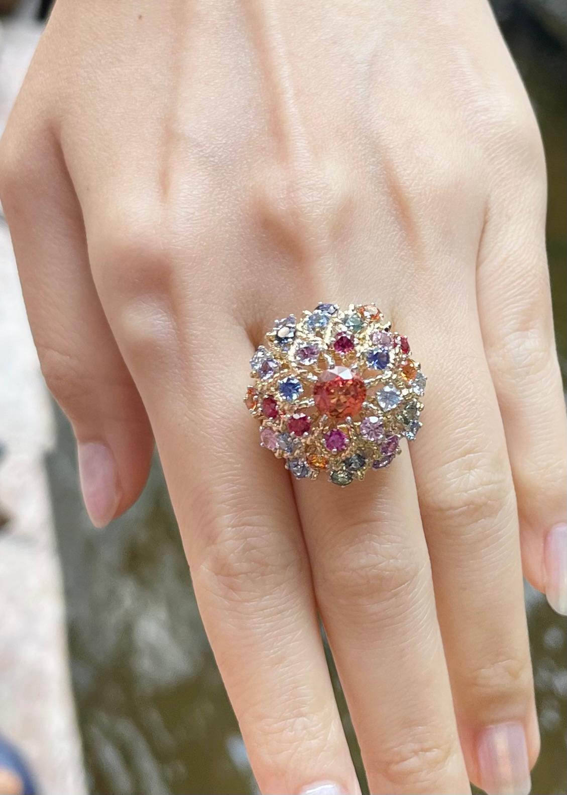 Mixed Cut Fancy Sapphire Ring set in Platinum 950 and 18K Gold Settings For Sale