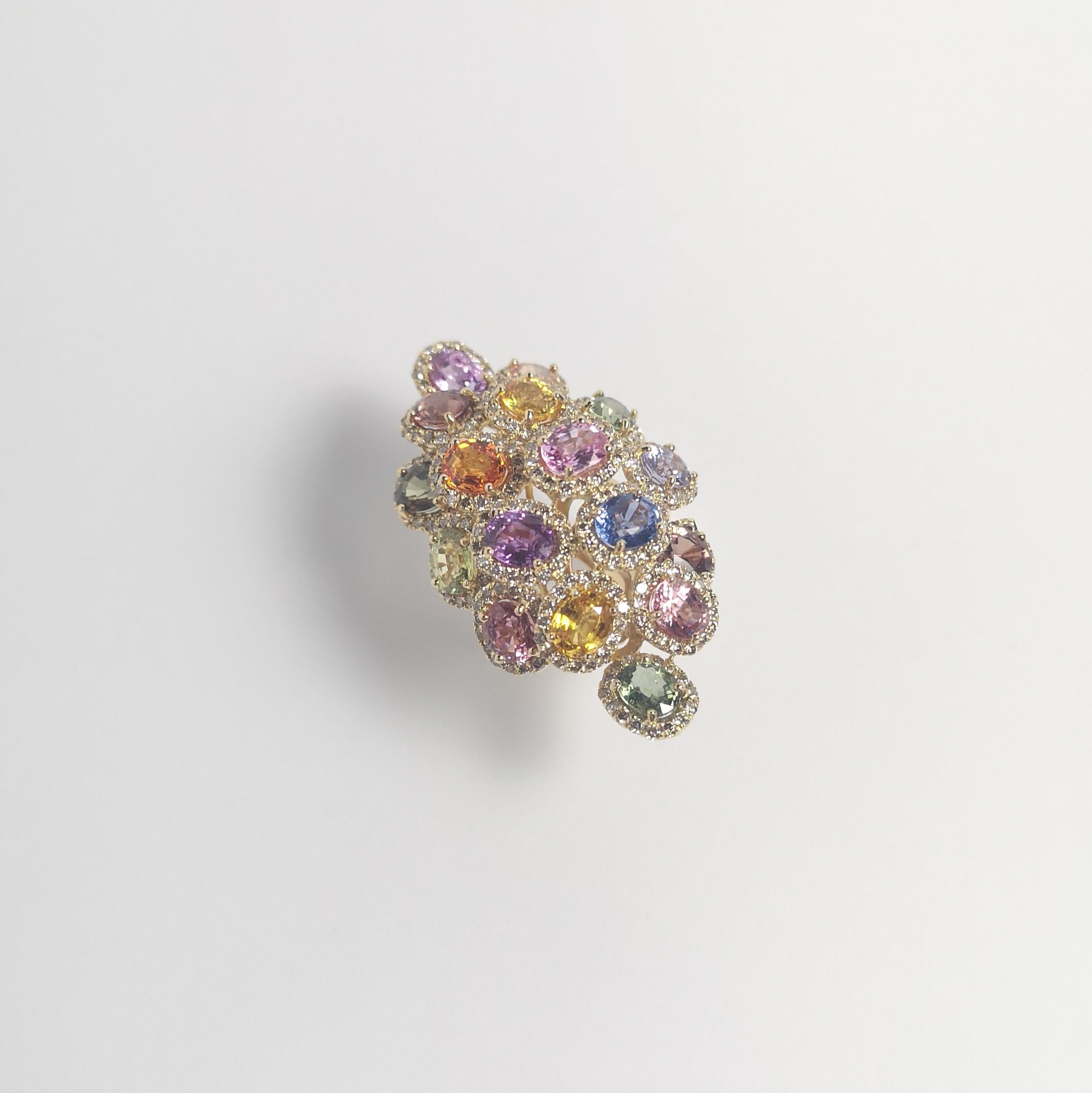 Ausgefallener Saphir mit braunem Diamantring in 18K Goldfassung im Angebot 5
