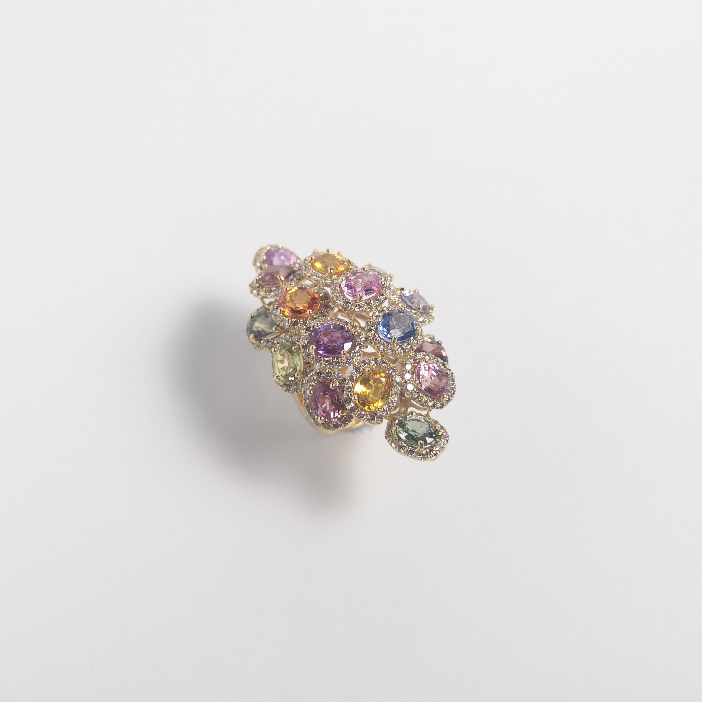 Ausgefallener Saphir mit braunem Diamantring in 18K Goldfassung im Angebot 7