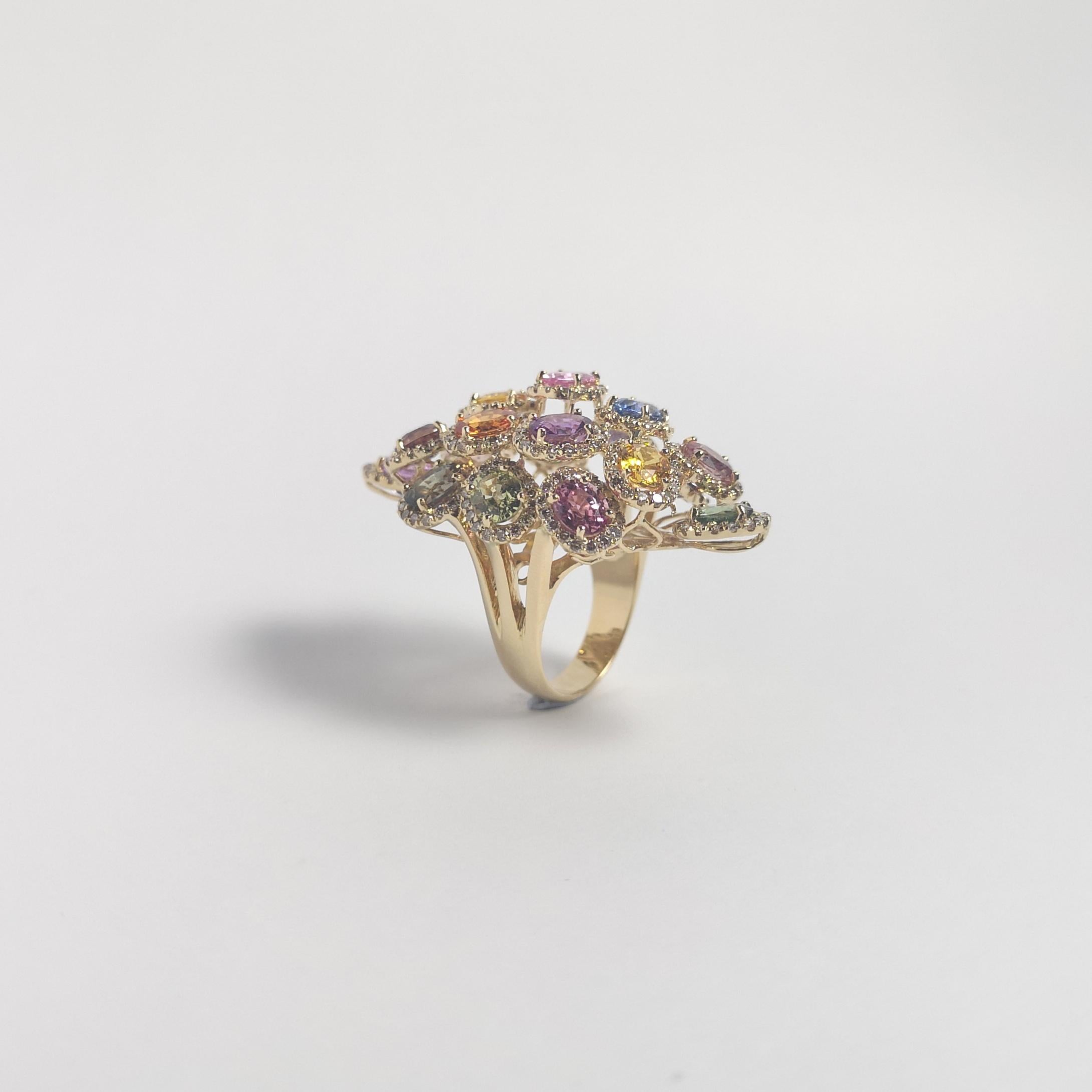 Ausgefallener Saphir mit braunem Diamantring in 18K Goldfassung im Angebot 8