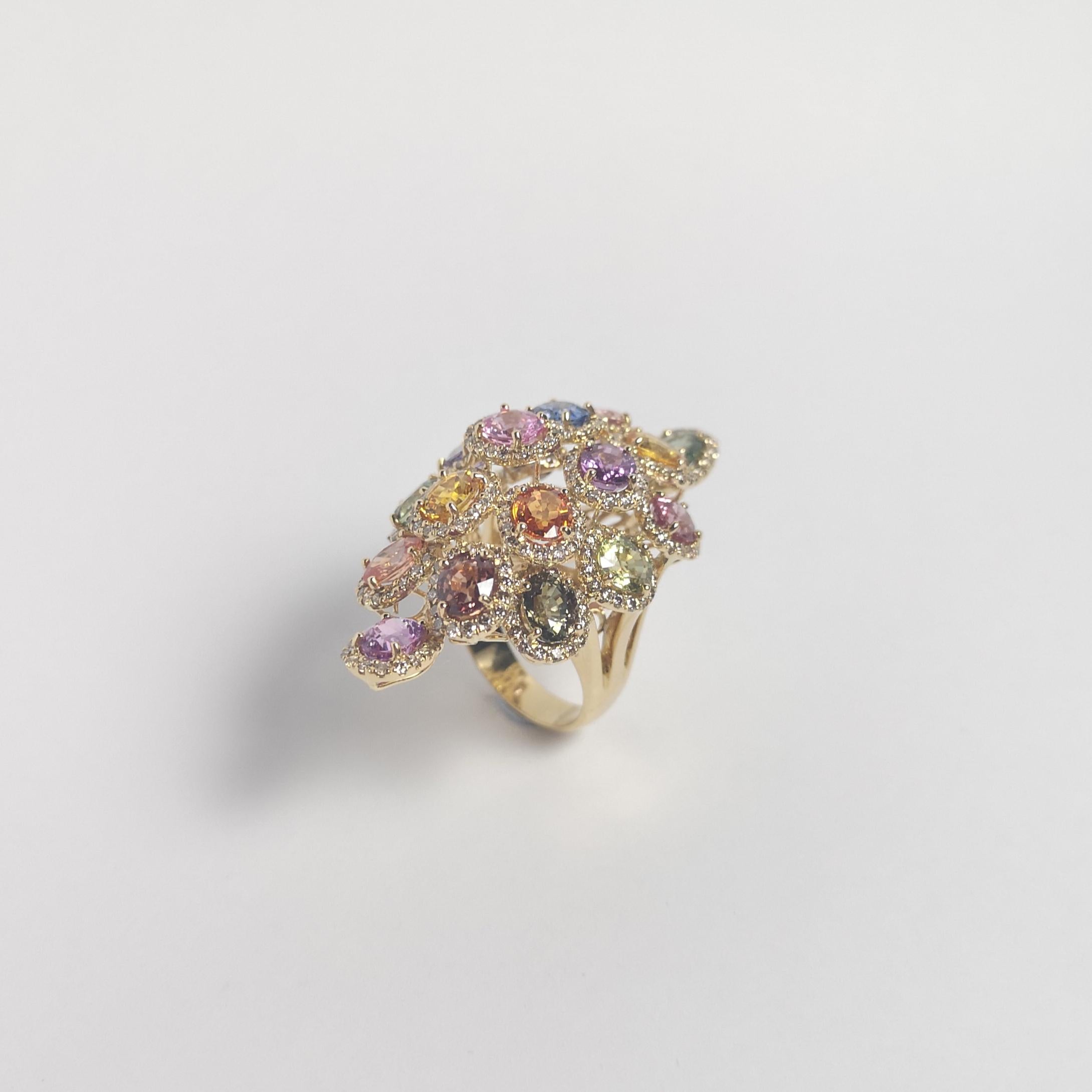 Ausgefallener Saphir mit braunem Diamantring in 18K Goldfassung im Angebot 9