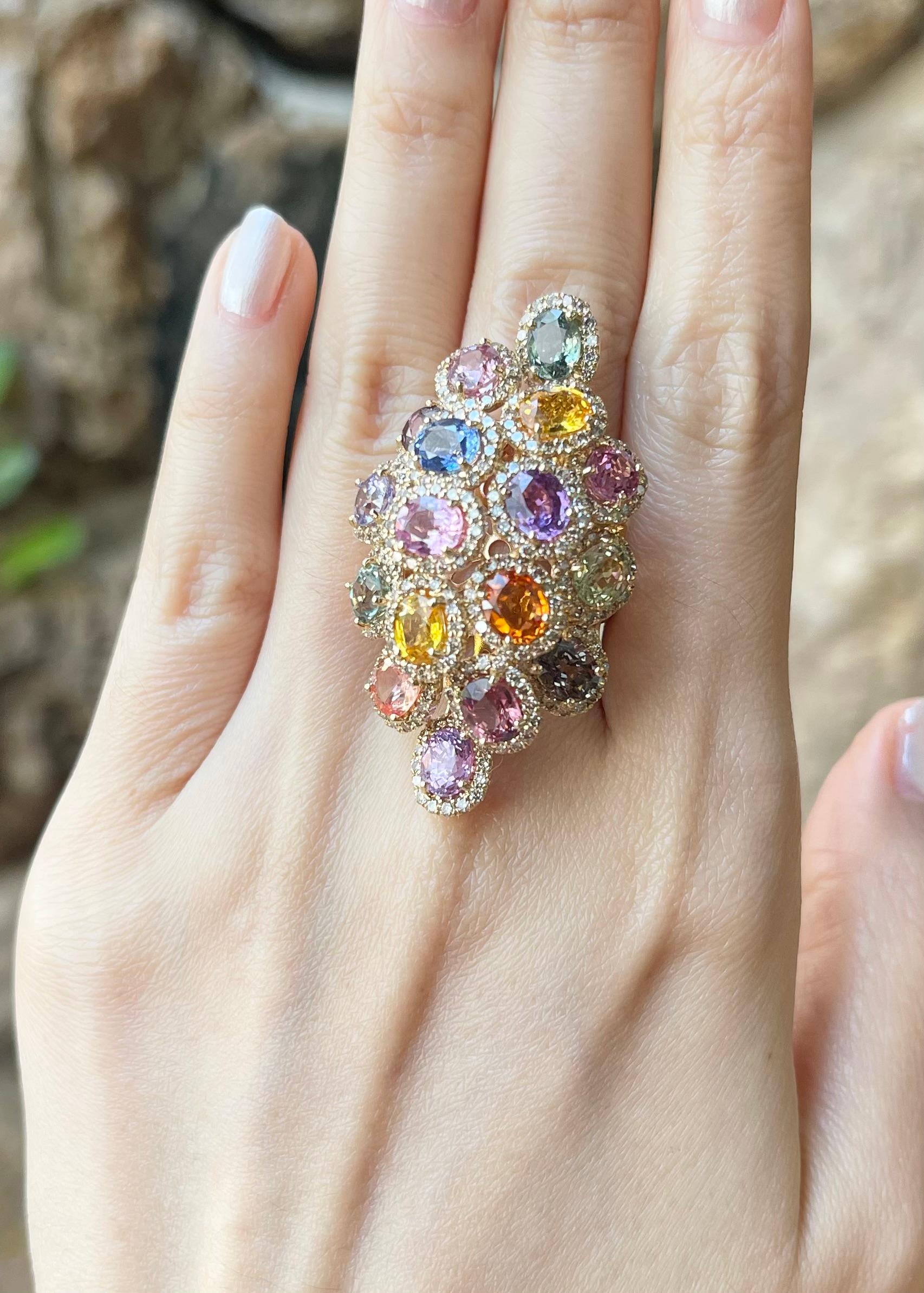 Fancy Saphir 15,10 Karat mit braunem Diamant 2,74 Karat Ring in 18K Goldfassung
18K Gold Einstellungen

Breite:  2.6 cm 
Länge: 4.6 cm
Ringgröße: 54
Gesamtgewicht: 20,04 Gramm

