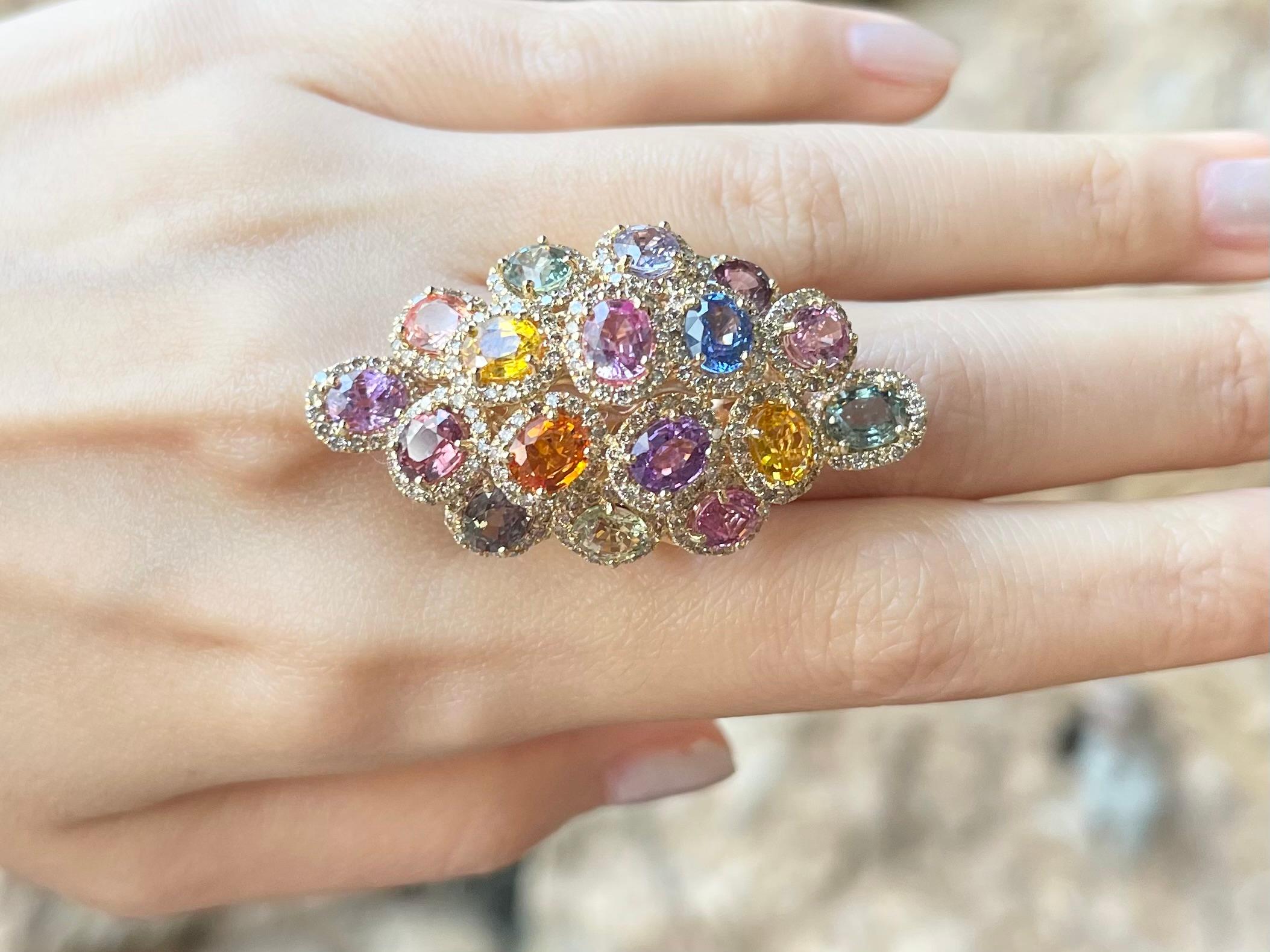 Ausgefallener Saphir mit braunem Diamantring in 18K Goldfassung (Zeitgenössisch) im Angebot