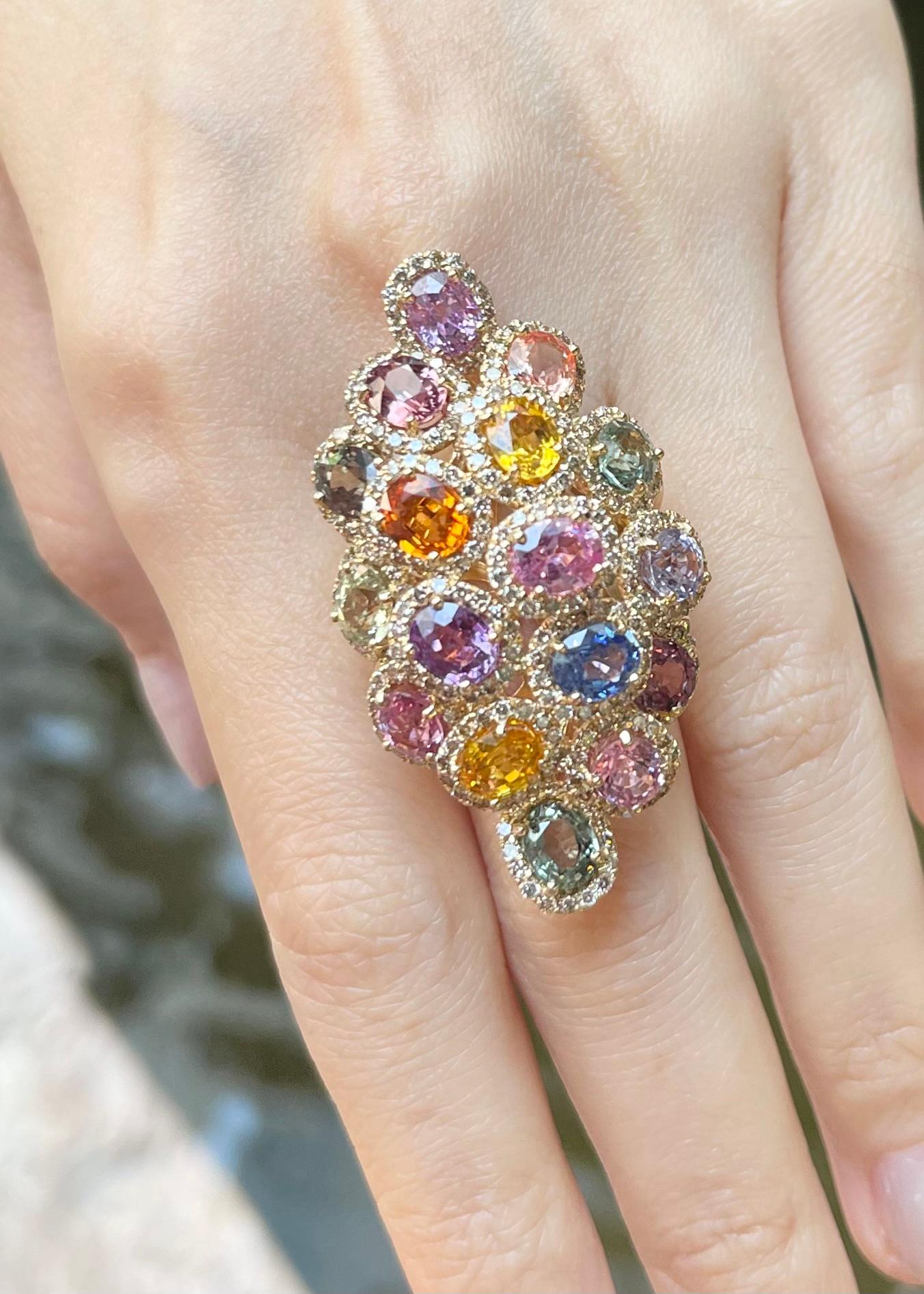 Ausgefallener Saphir mit braunem Diamantring in 18K Goldfassung (Gemischter Schliff) im Angebot