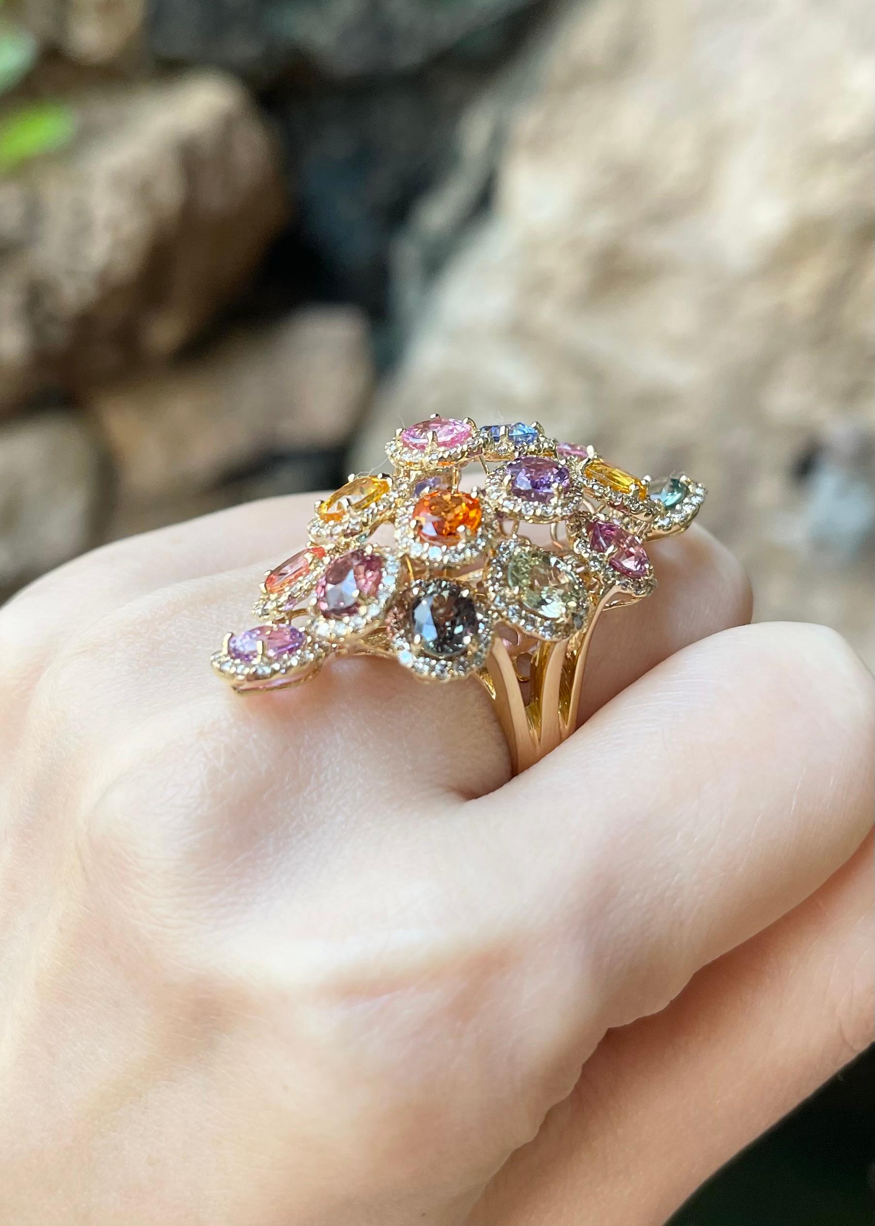 Ausgefallener Saphir mit braunem Diamantring in 18K Goldfassung Damen im Angebot