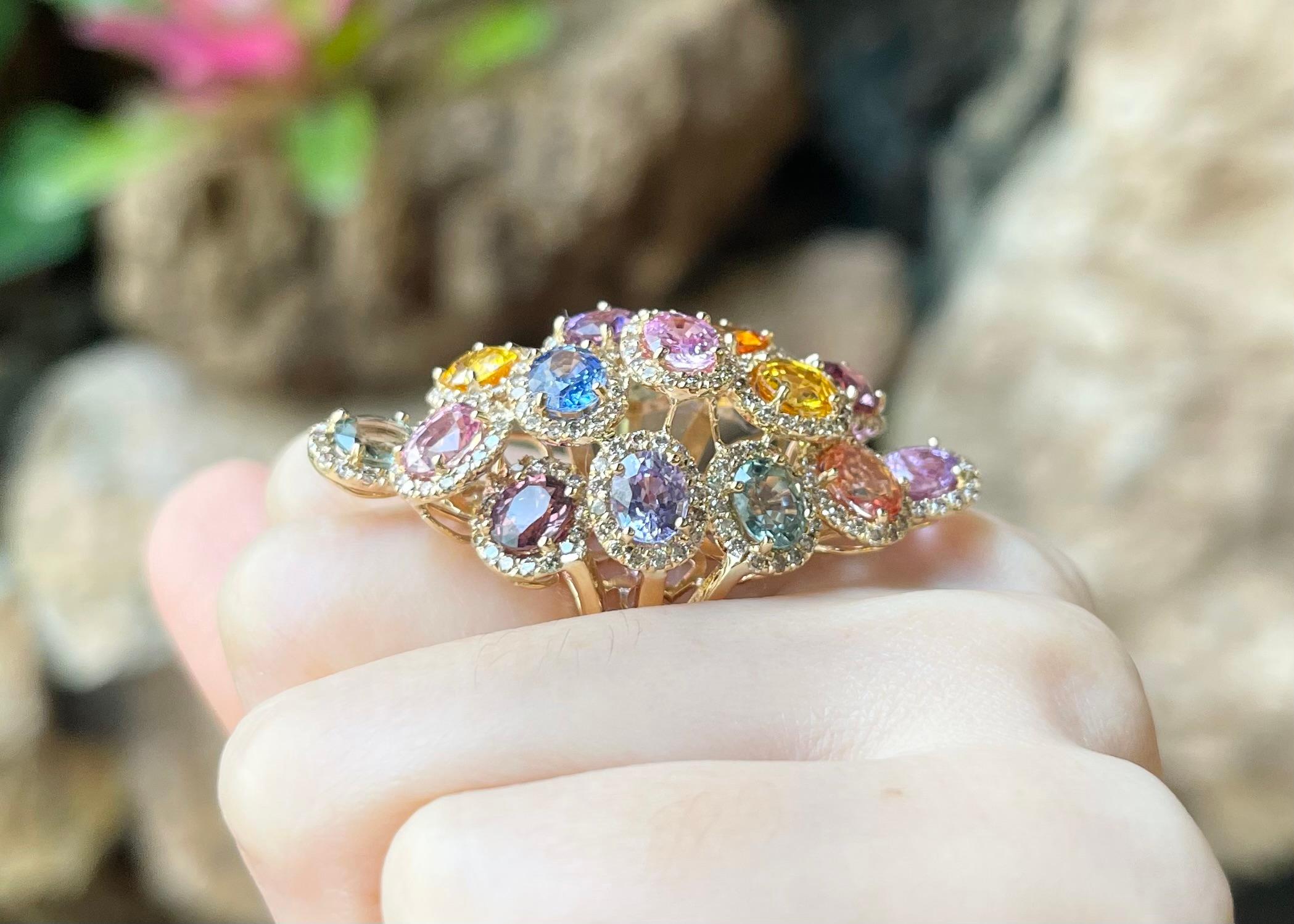 Ausgefallener Saphir mit braunem Diamantring in 18K Goldfassung im Angebot 1