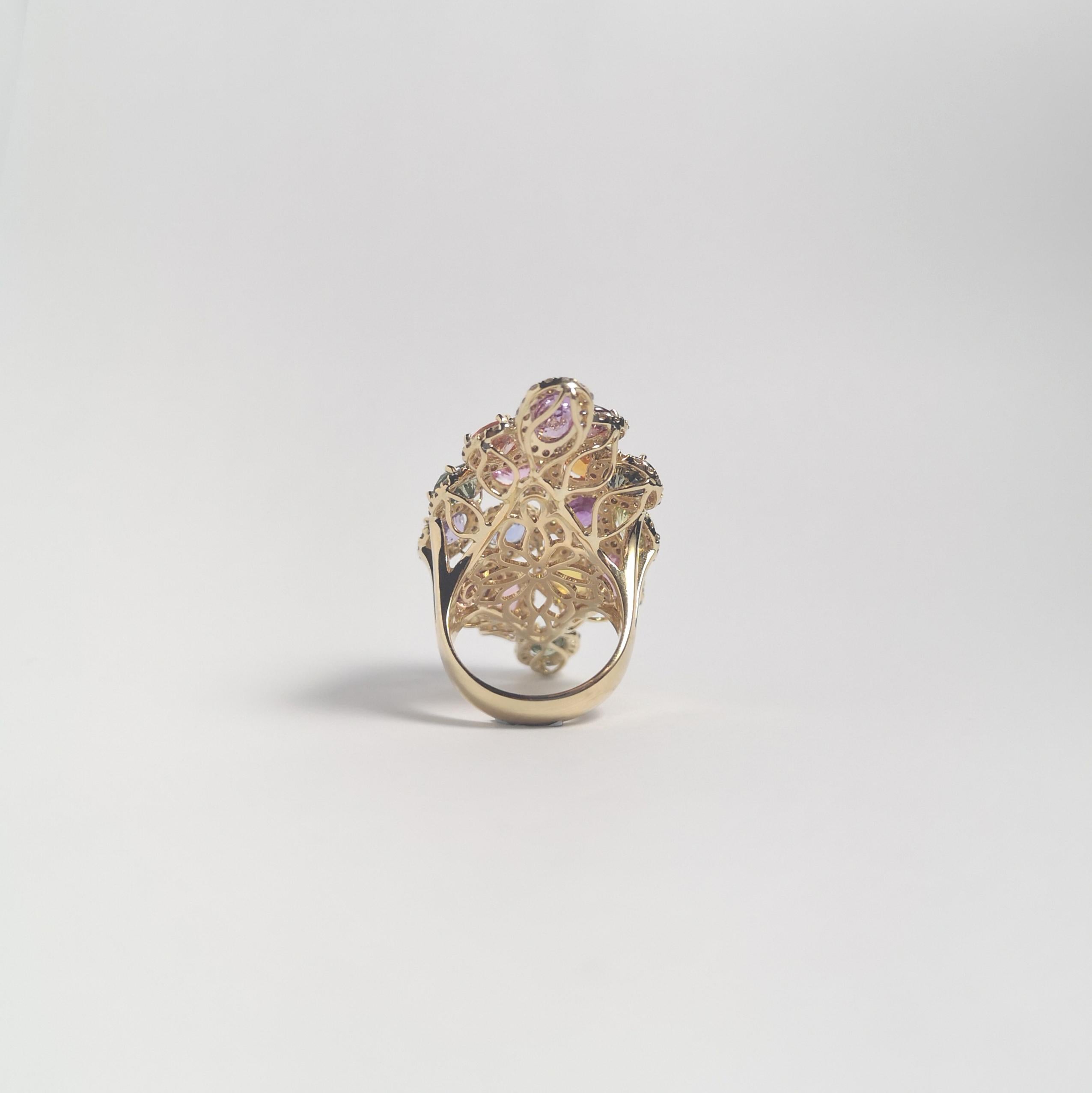 Ausgefallener Saphir mit braunem Diamantring in 18K Goldfassung im Angebot 3