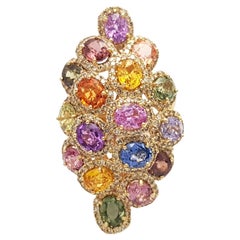 Anillo de zafiro fantasía con diamante marrón engastado en oro de 18 quilates