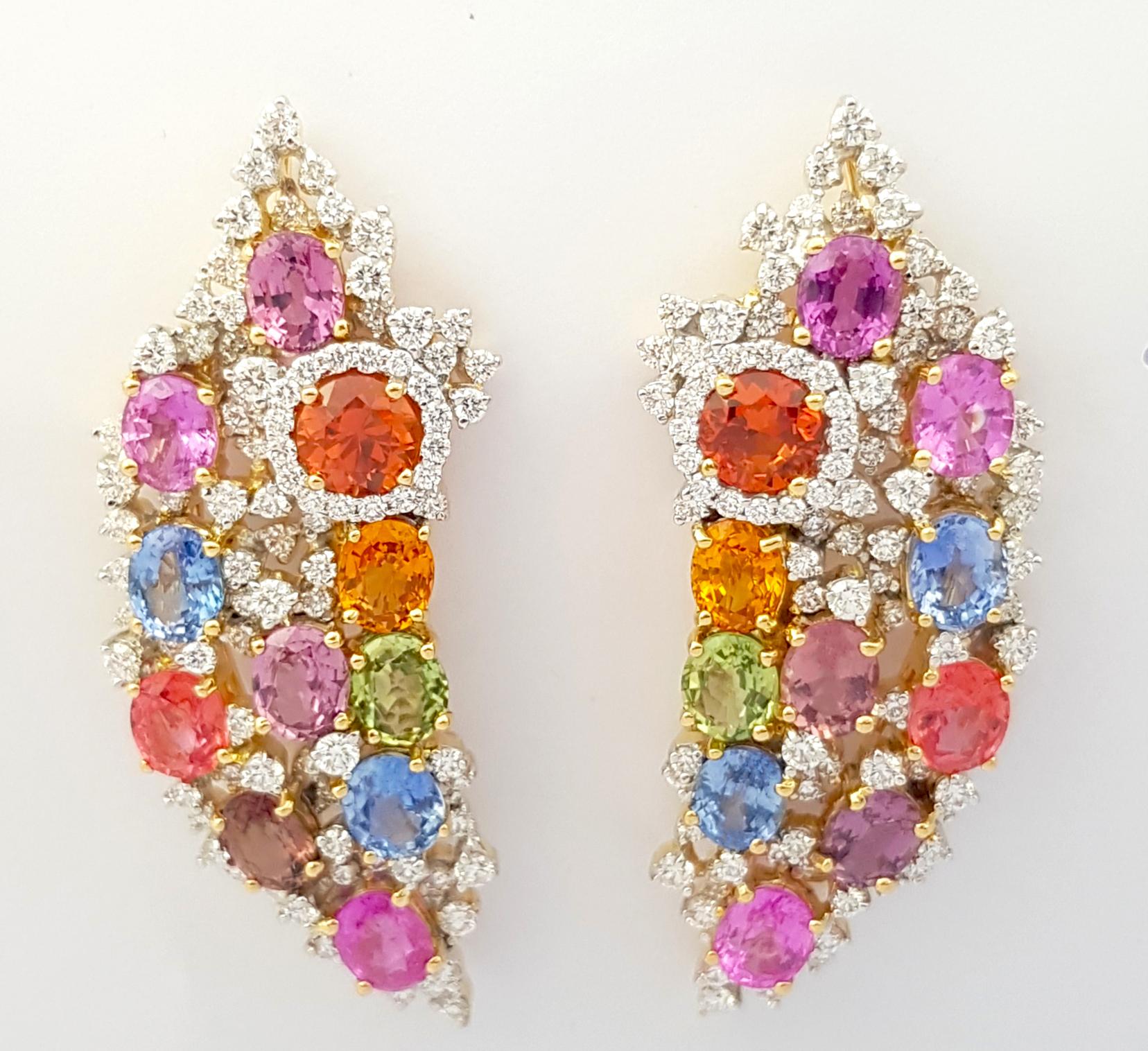 Contemporaneo Orecchini con zaffiro e diamante con montatura in oro 18K in vendita