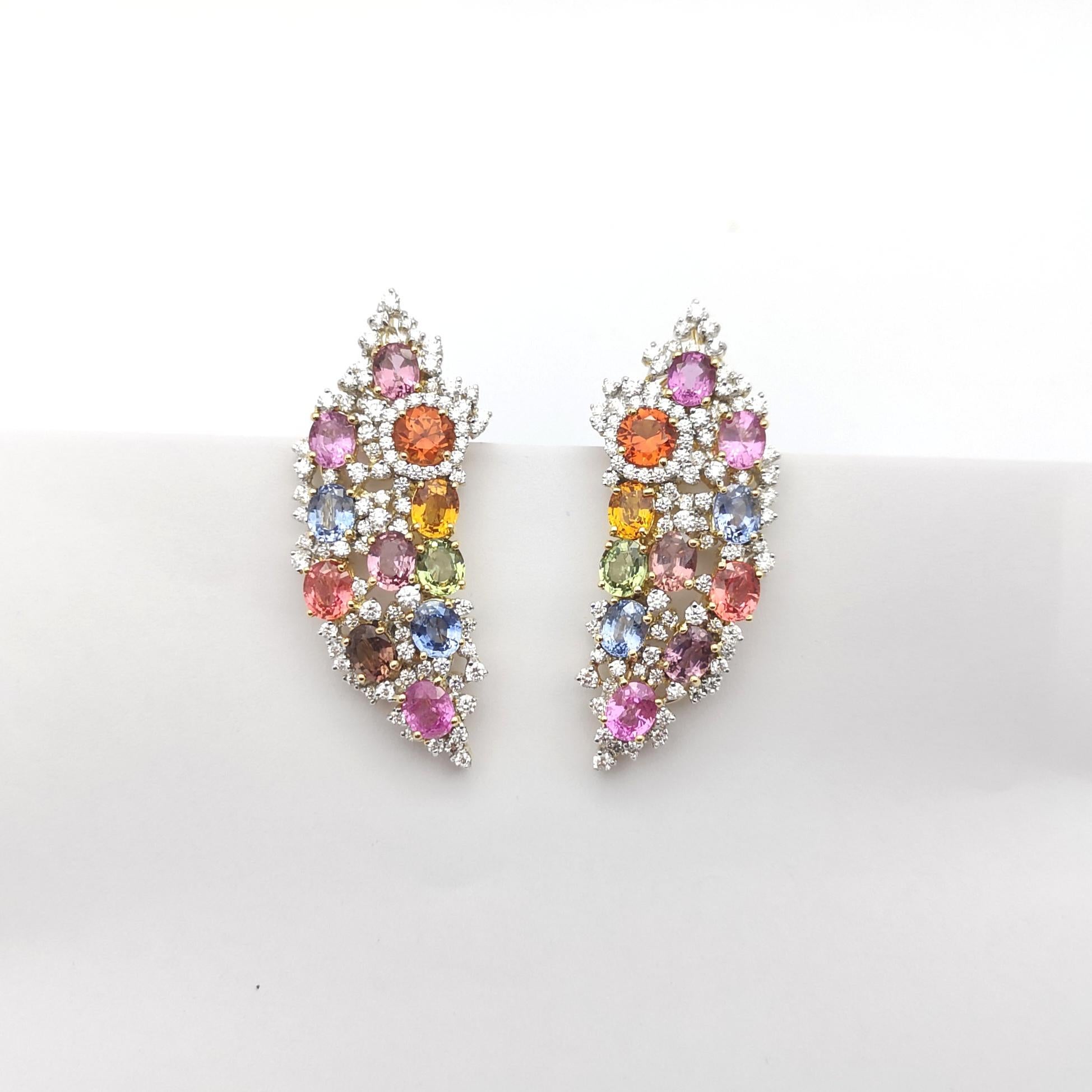 Taglio misto Orecchini con zaffiro e diamante con montatura in oro 18K in vendita