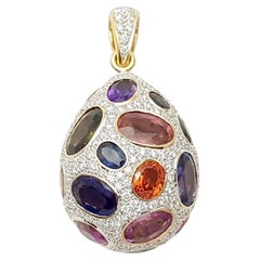 Fancy Sapphire with Diamond Egg Pendant set in 18K Gold Settings