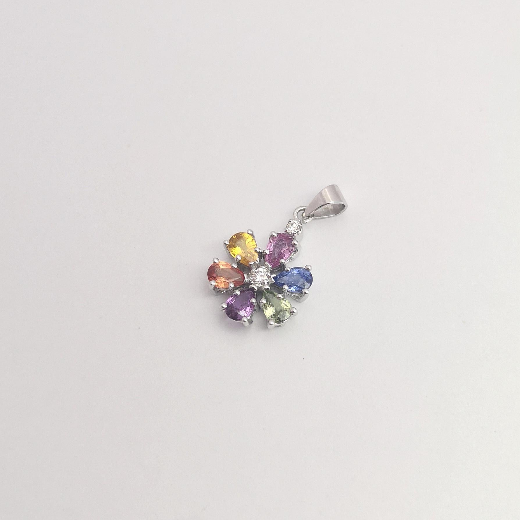 Fancy Saphir mit Diamant-Anhänger in 18K Weißgold-Fassung (Tropfenschliff) im Angebot