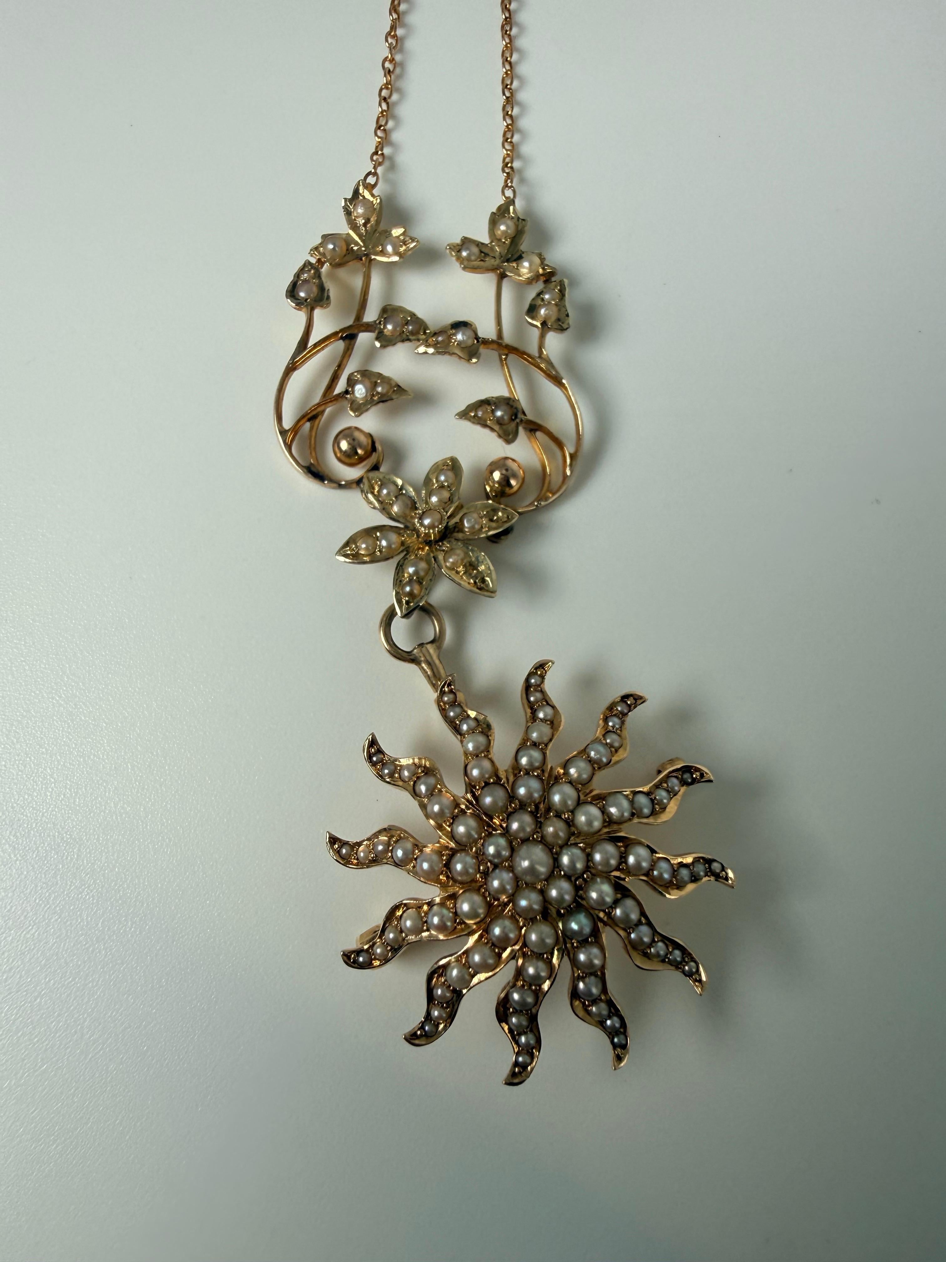 Taglio rotondo Collana Fancy Seed Pearl in oro giallo 14KT in vendita