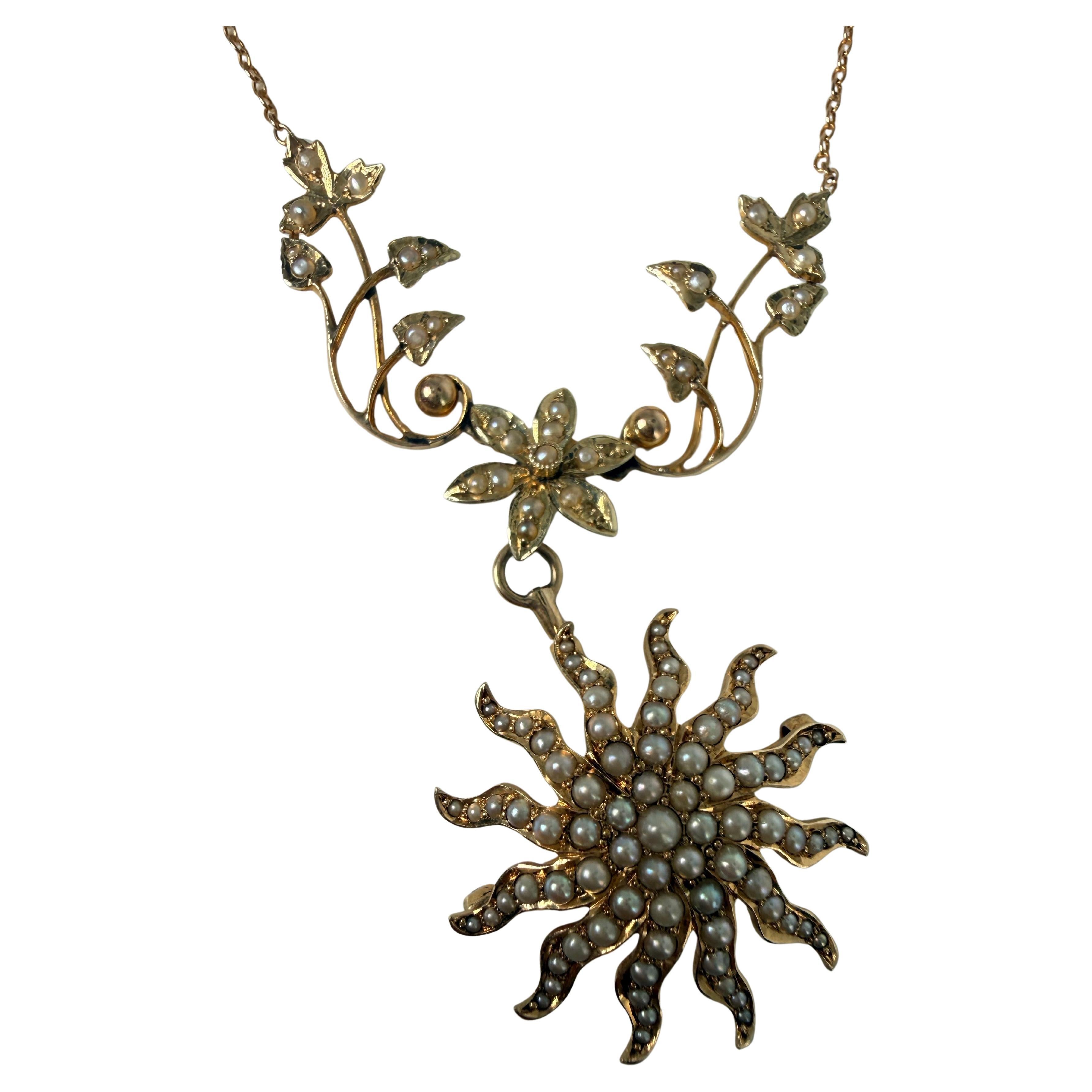 Collana Fancy Seed Pearl in oro giallo 14KT in vendita