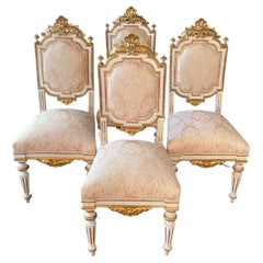 Antique Fancy Set of Four Italian Venetian Louis XV Chairs with Original Real Gold Gilt