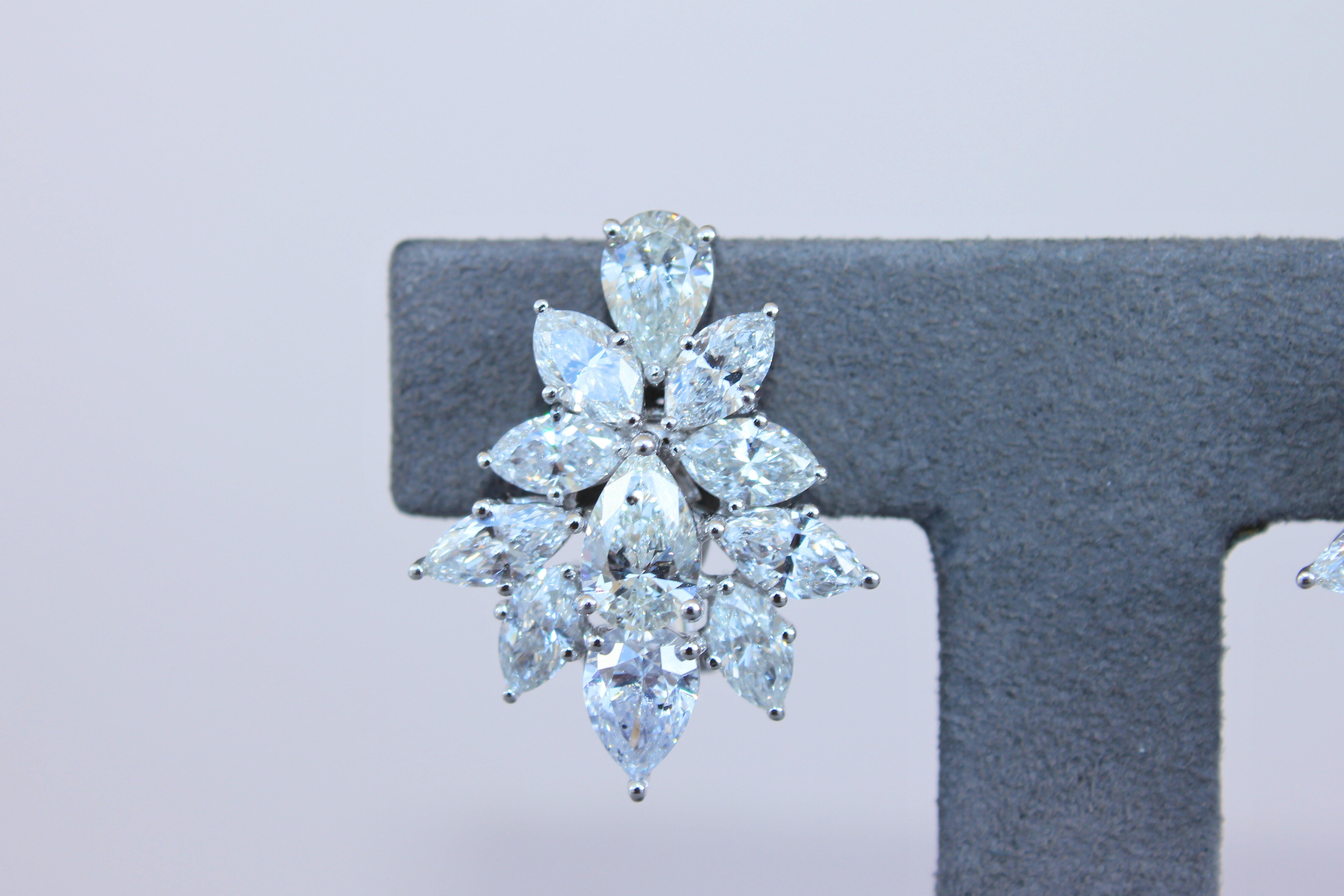 Fancy Shape Brilliant Cut Pear Marquise Diamond Cluster 18K White Gold Earrings  For Sale 4