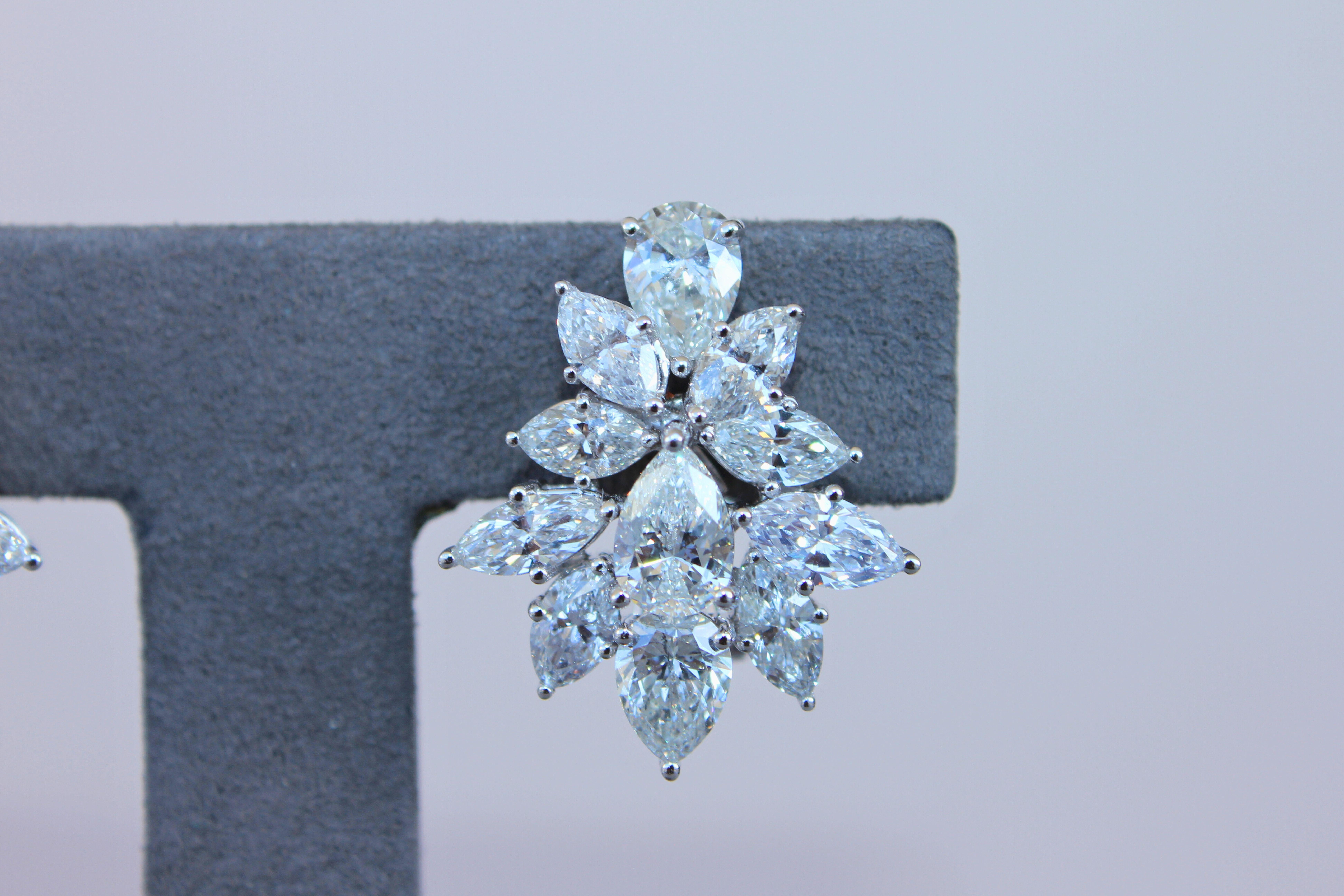 Fancy Shape Brilliant Cut Pear Marquise Diamond Cluster 18K White Gold Earrings  For Sale 5