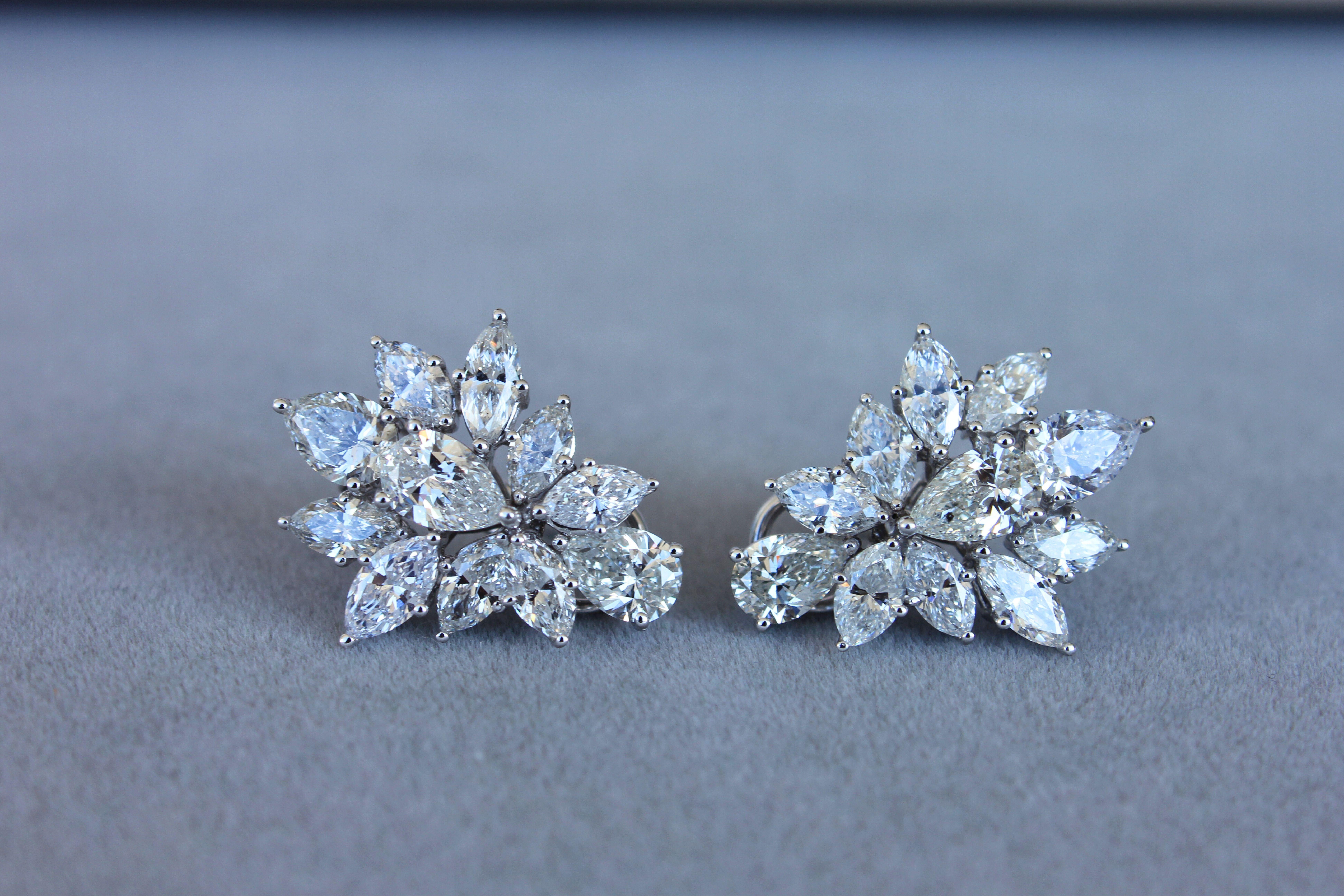 Fancy Shape Brilliant Cut Pear Marquise Diamond Cluster 18K White Gold Earrings  For Sale 6