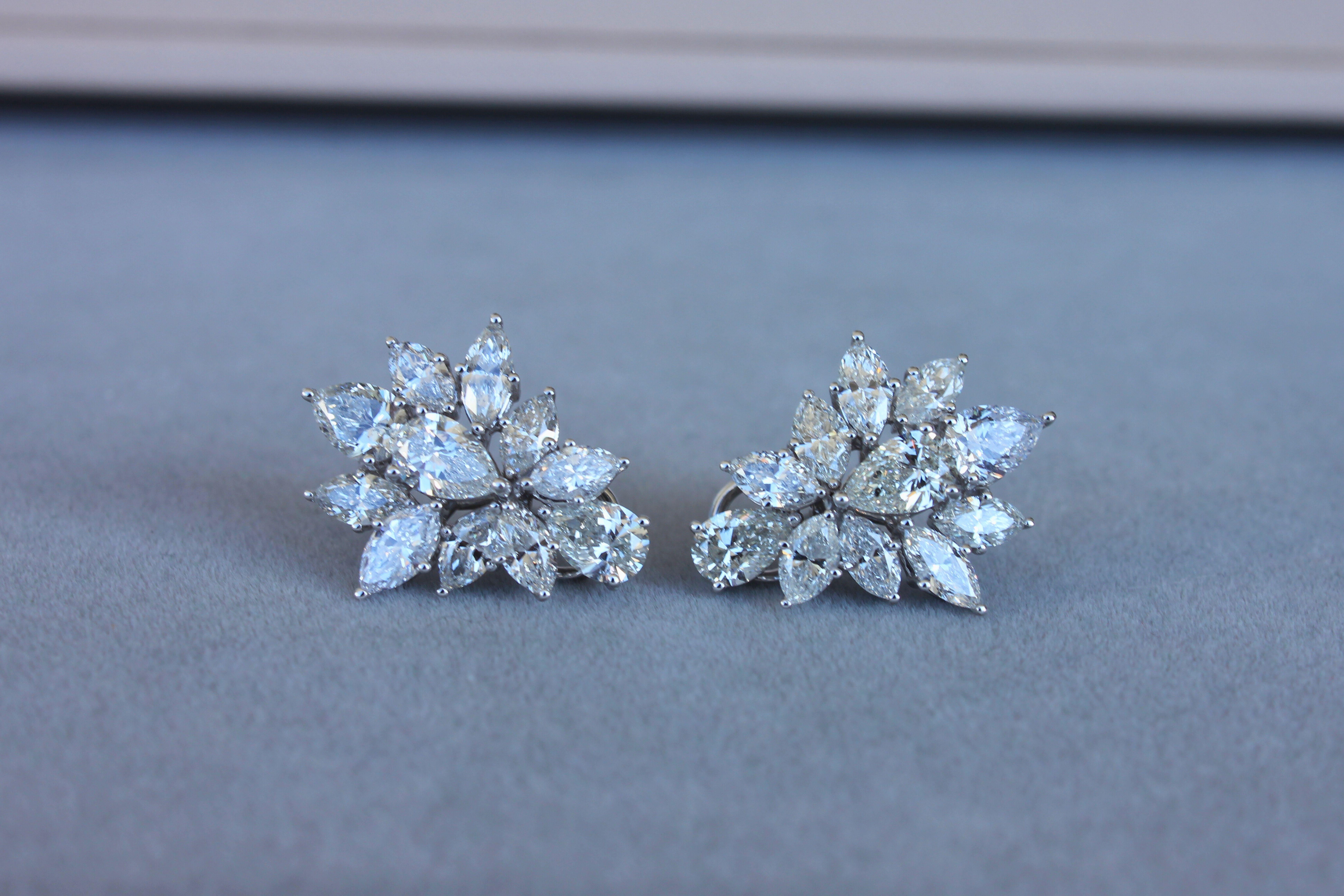 Fancy Shape Brilliant Cut Pear Marquise Diamond Cluster 18K White Gold Earrings  For Sale 7
