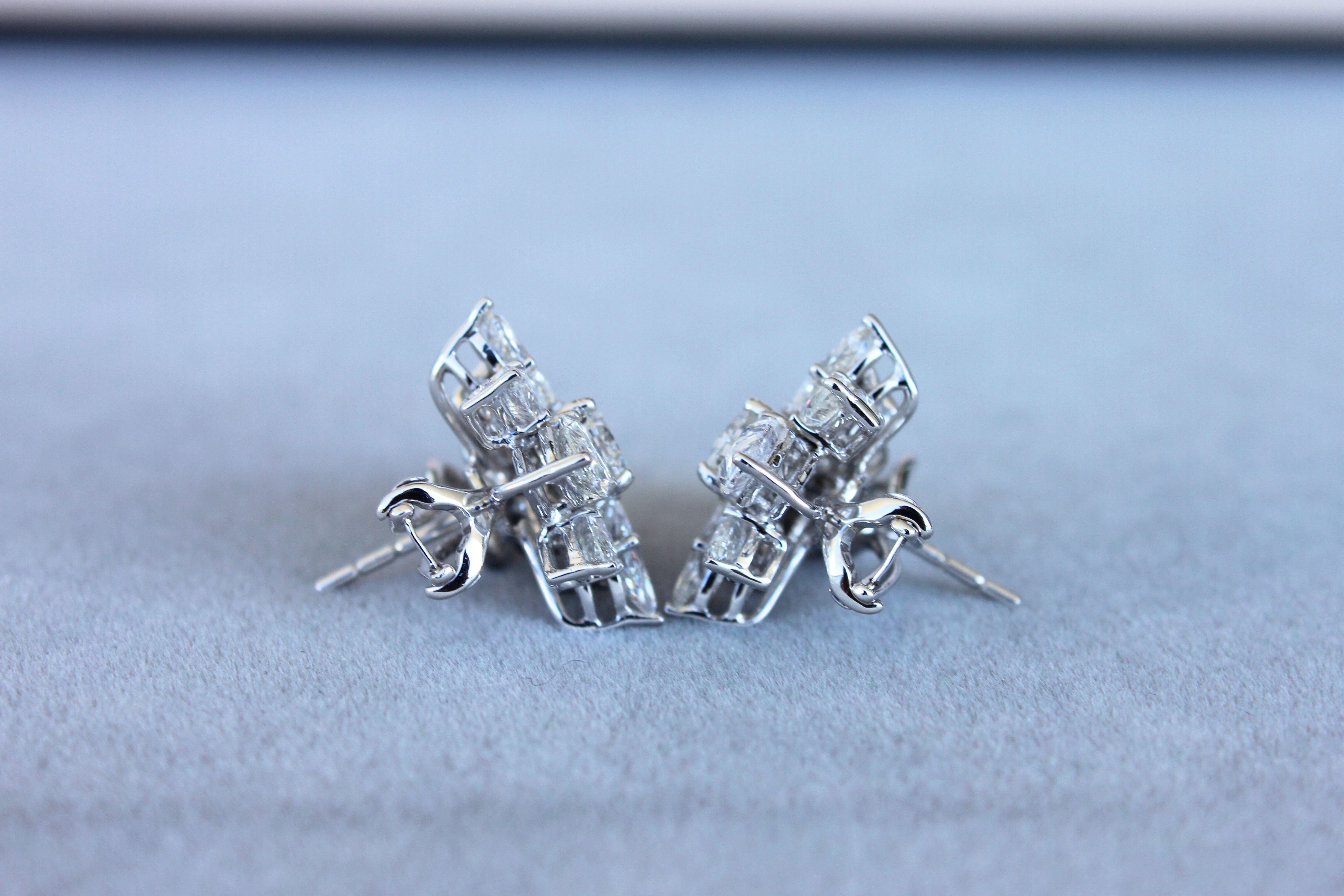 Fancy Shape Brilliant Cut Pear Marquise Diamond Cluster 18K White Gold Earrings  For Sale 8