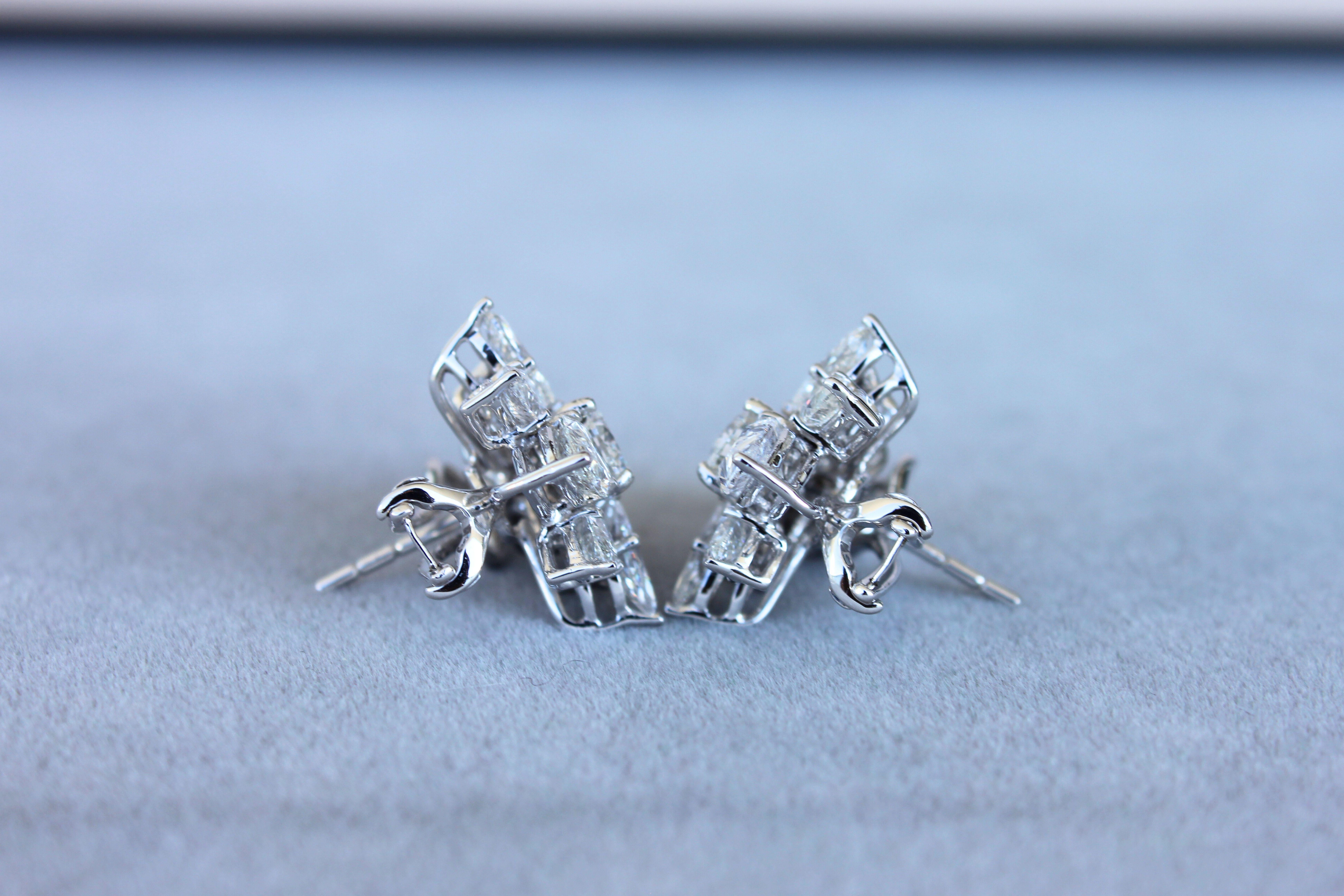 Fancy Shape Brilliant Cut Pear Marquise Diamond Cluster 18K White Gold Earrings For Sale 8