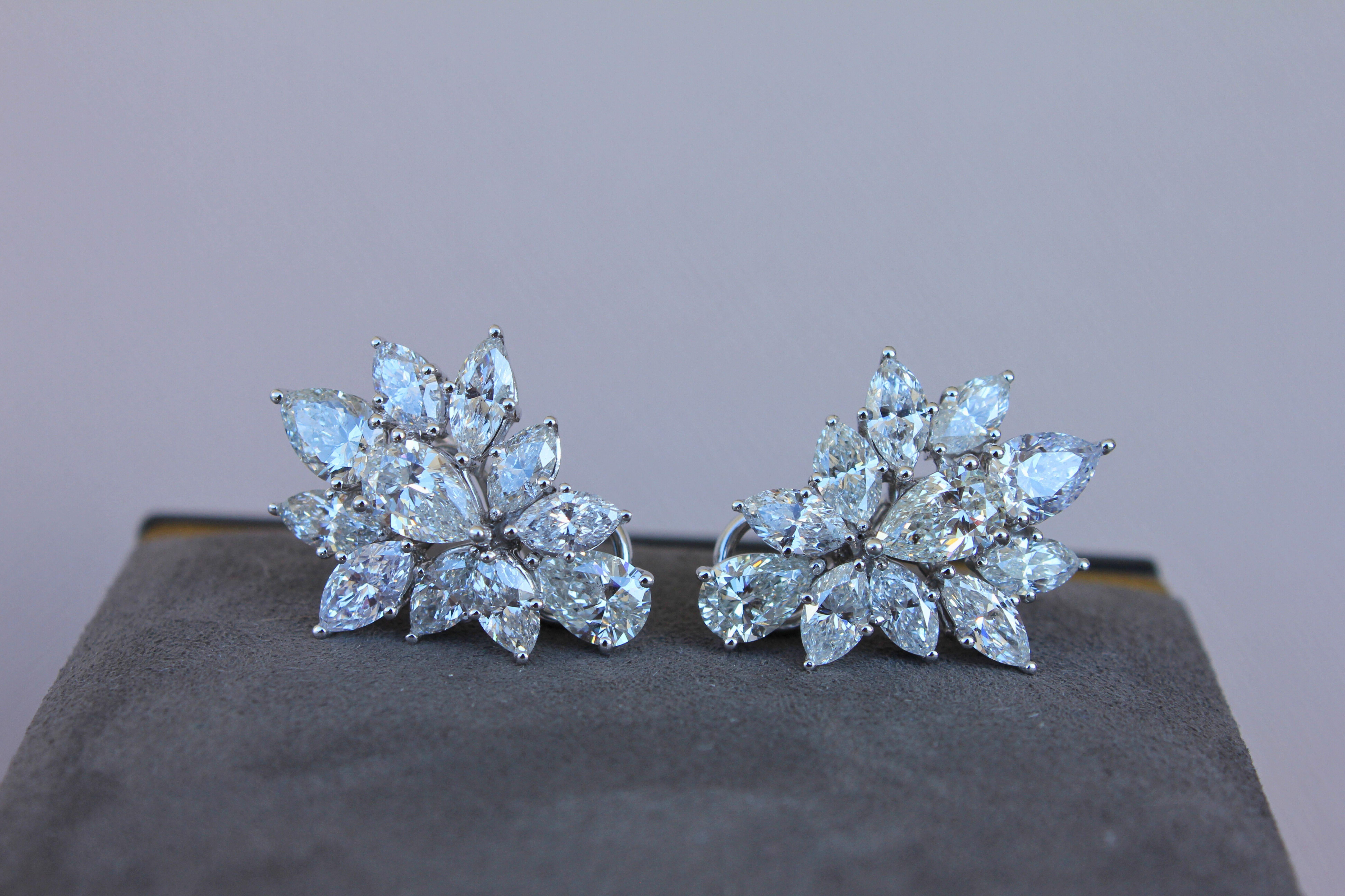 Fancy Shape Brilliant Cut Pear Marquise Diamond Cluster 18K White Gold Earrings  For Sale 10