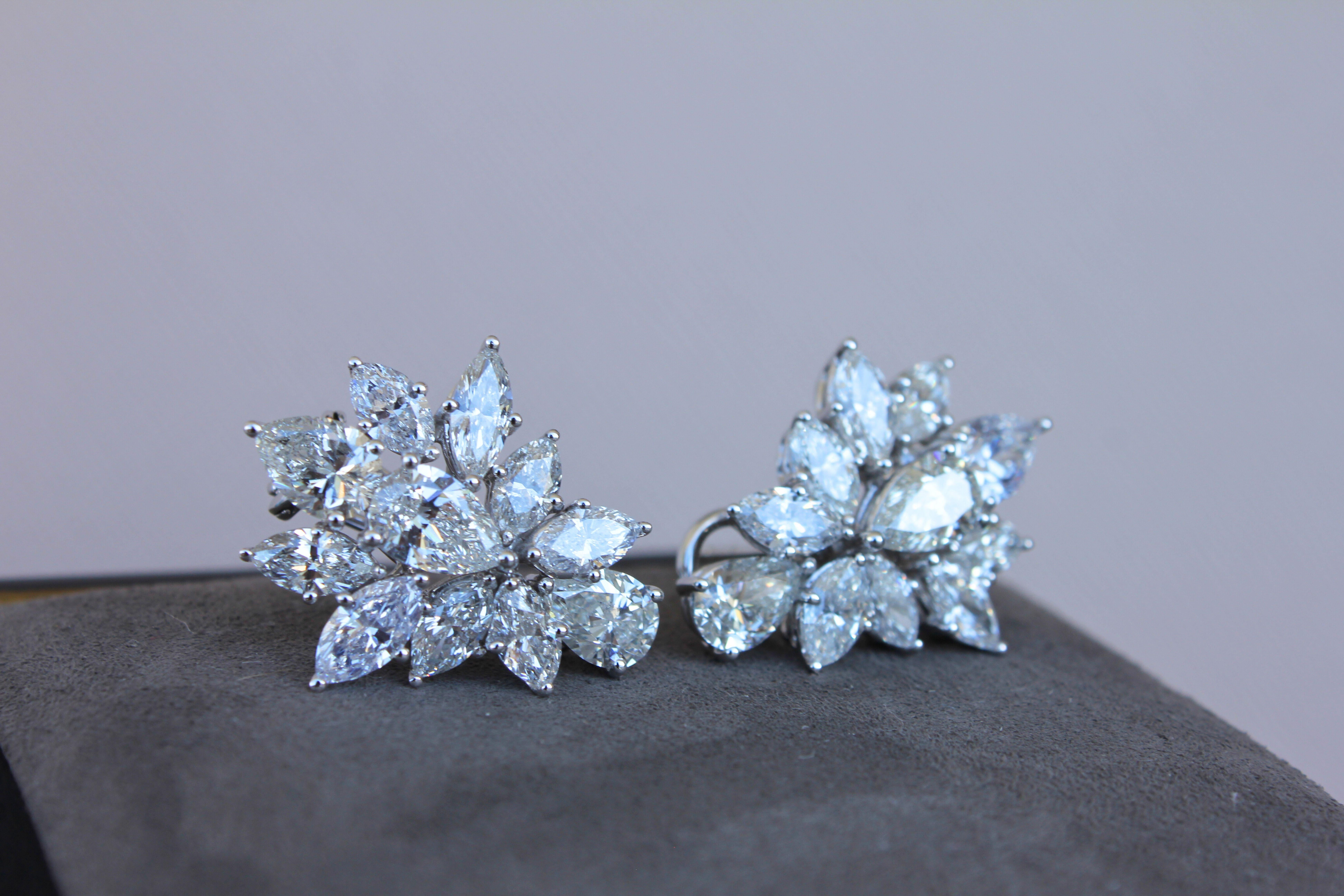 Fancy Shape Brilliant Cut Pear Marquise Diamond Cluster 18K White Gold Earrings  For Sale 11