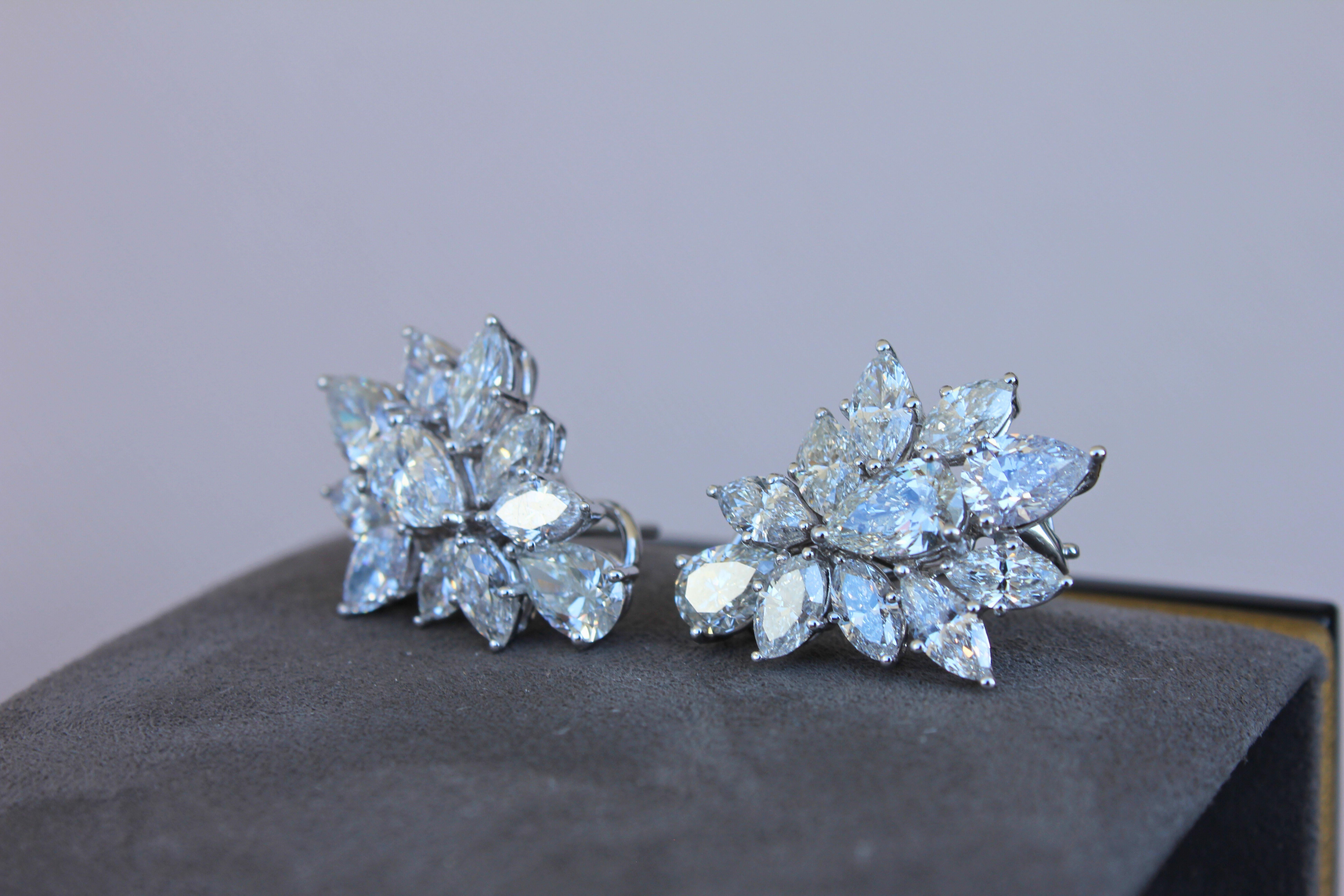 Fancy Shape Brilliant Cut Pear Marquise Diamond Cluster 18K White Gold Earrings  For Sale 12