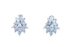 Fancy Shape Brilliant Cut Pear Marquise Diamond Cluster 18K White Gold Earrings