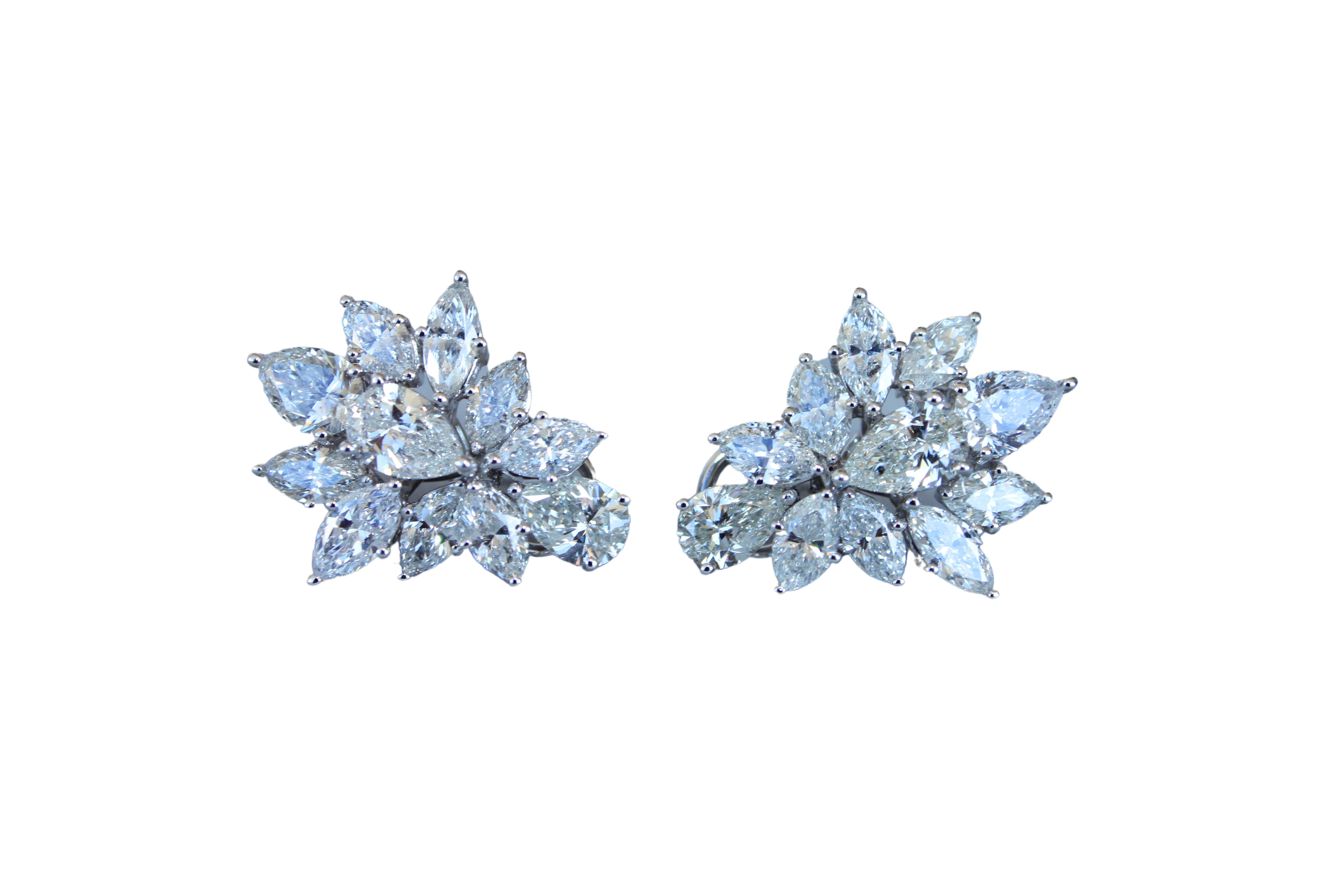 Modern Fancy Shape Brilliant Cut Pear Marquise Diamond Cluster 18K White Gold Earrings  For Sale