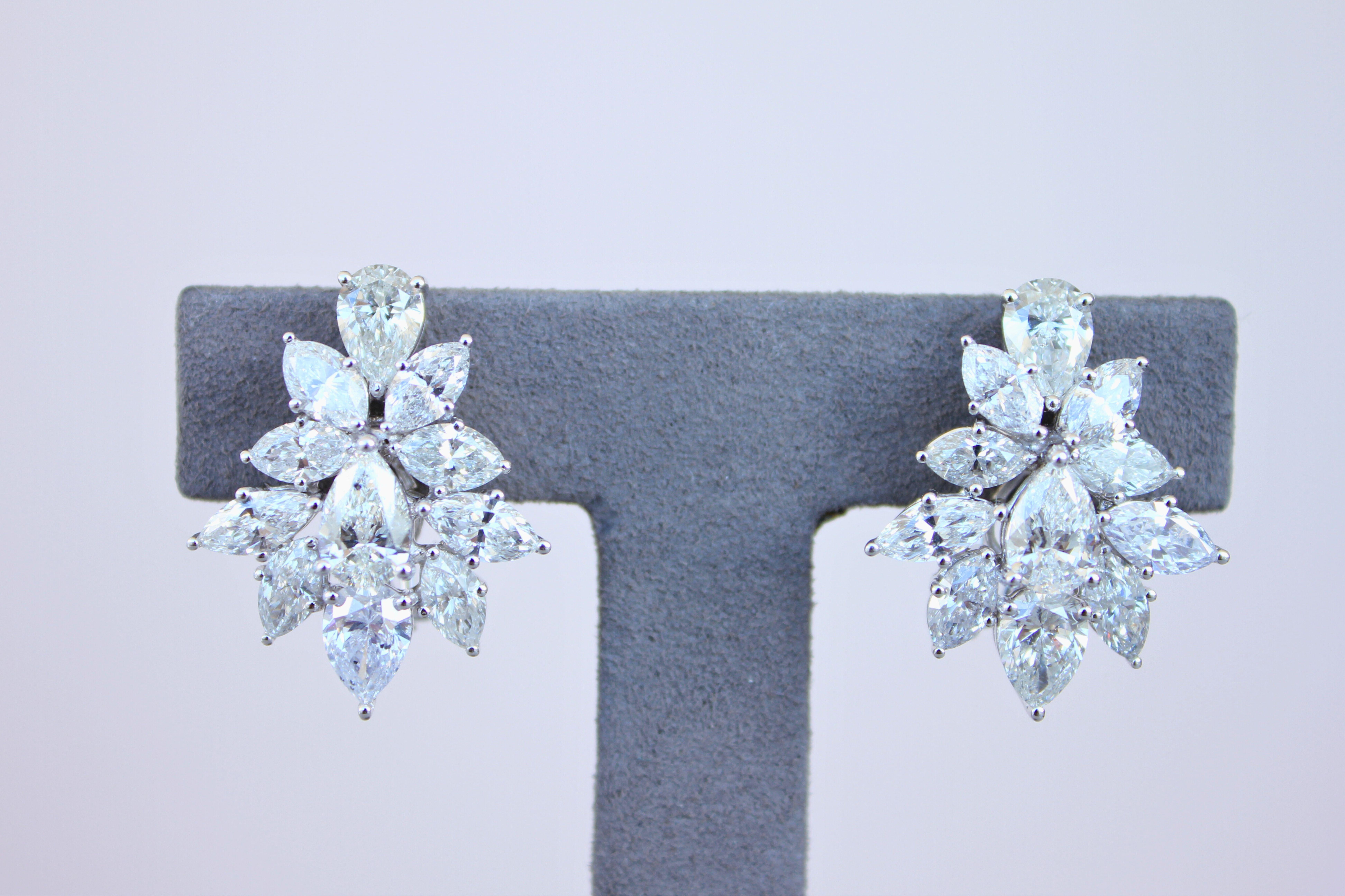 Mixed Cut Fancy Shape Brilliant Cut Pear Marquise Diamond Cluster 18K White Gold Earrings For Sale