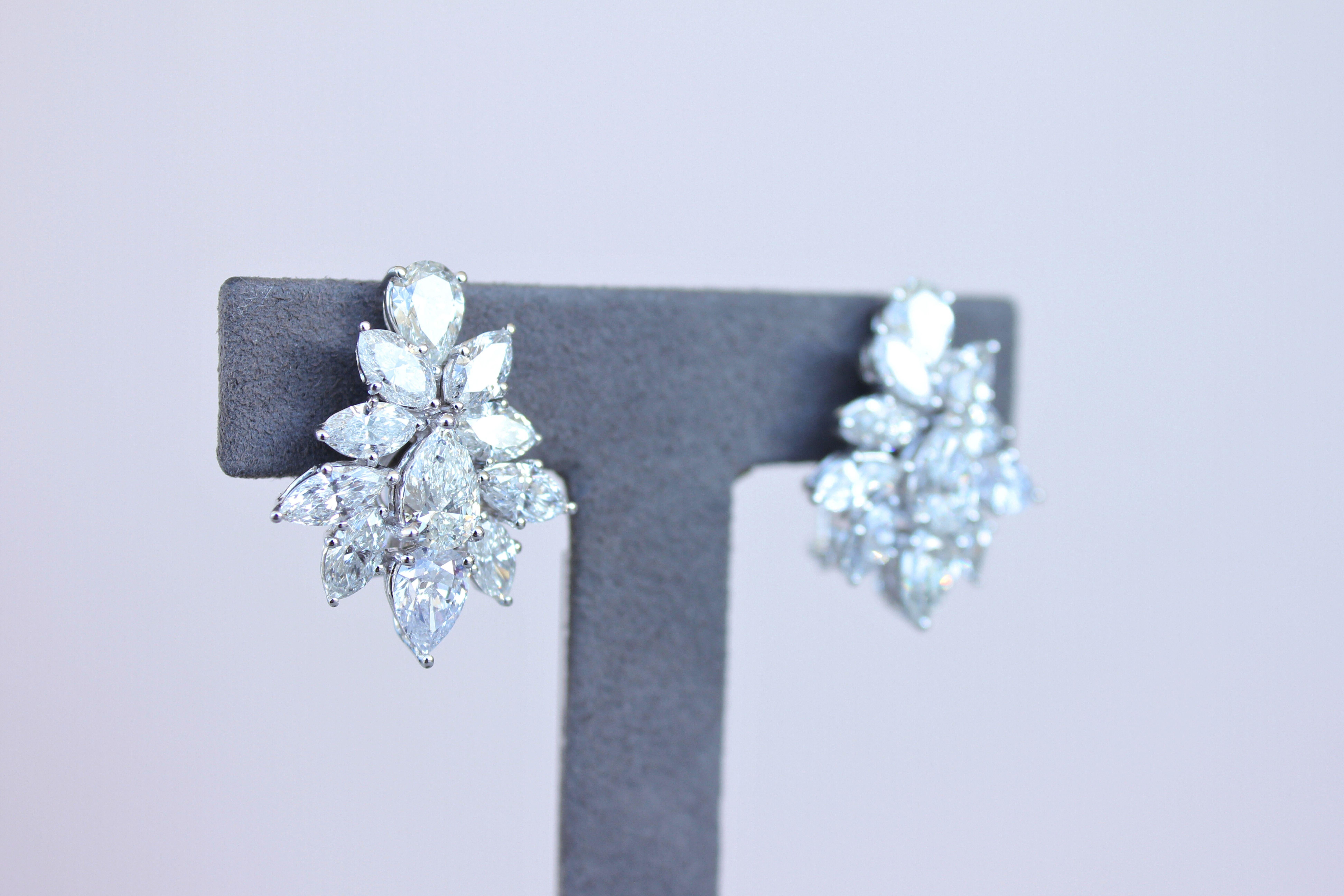 Fancy Shape Brilliant Cut Pear Marquise Diamond Cluster 18K White Gold Earrings  In New Condition For Sale In Fairfax, VA