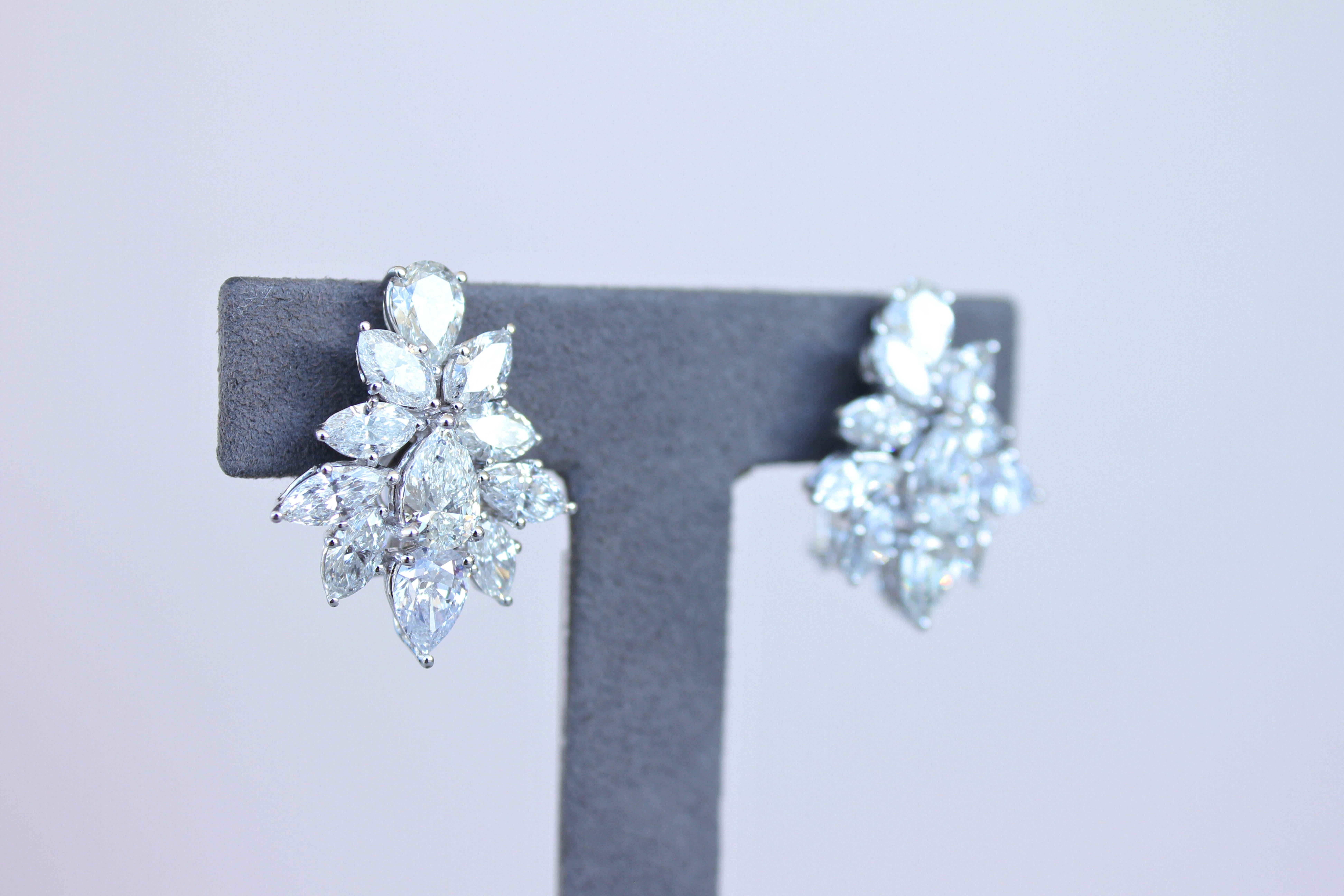 Fancy Shape Brilliant Cut Pear Marquise Diamond Cluster 18K White Gold Earrings In New Condition For Sale In Fairfax, VA