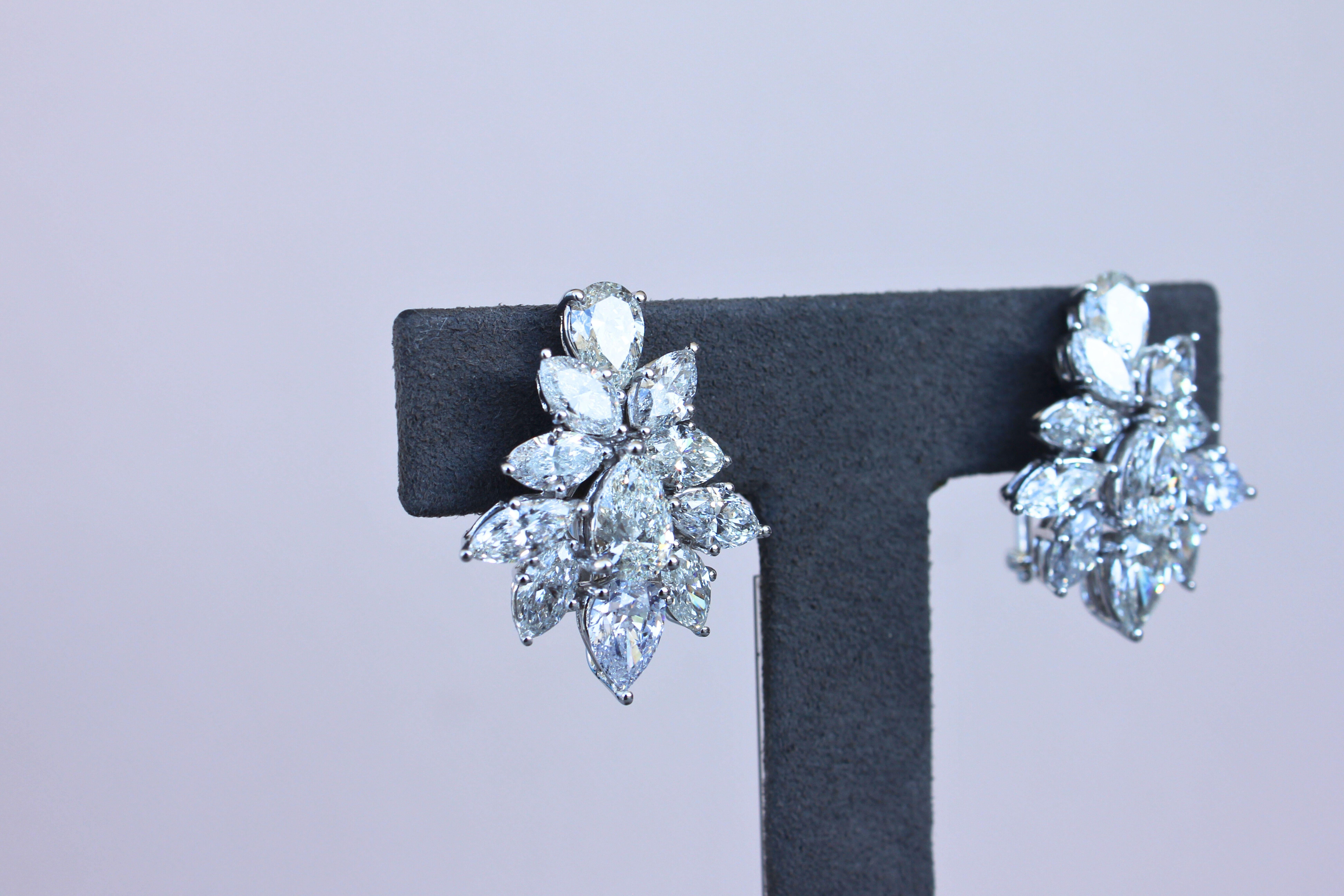 Fancy Shape Brilliant Cut Pear Marquise Diamond Cluster 18K White Gold Earrings  For Sale 1