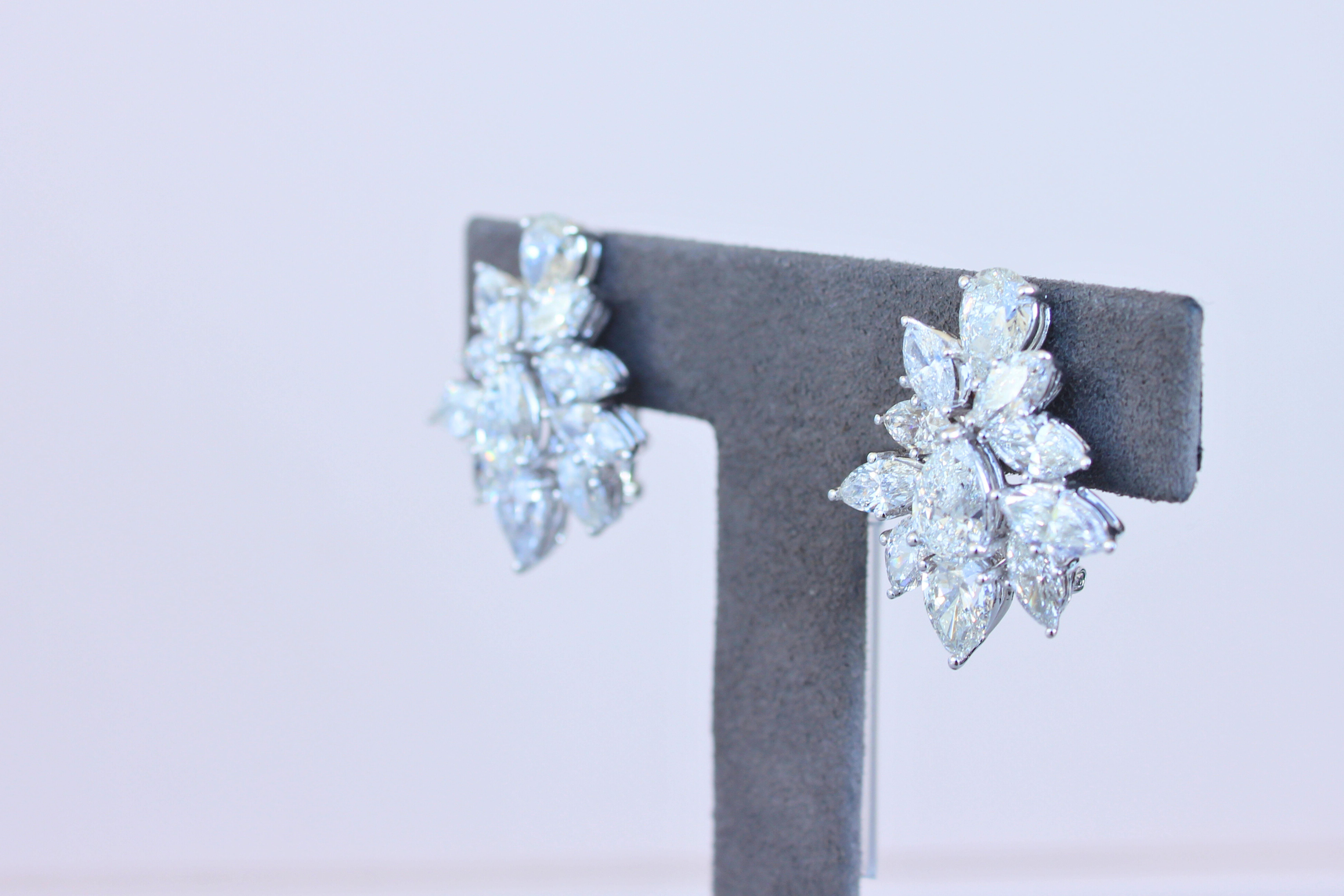 Fancy Shape Brilliant Cut Pear Marquise Diamond Cluster 18K White Gold Earrings  For Sale 2