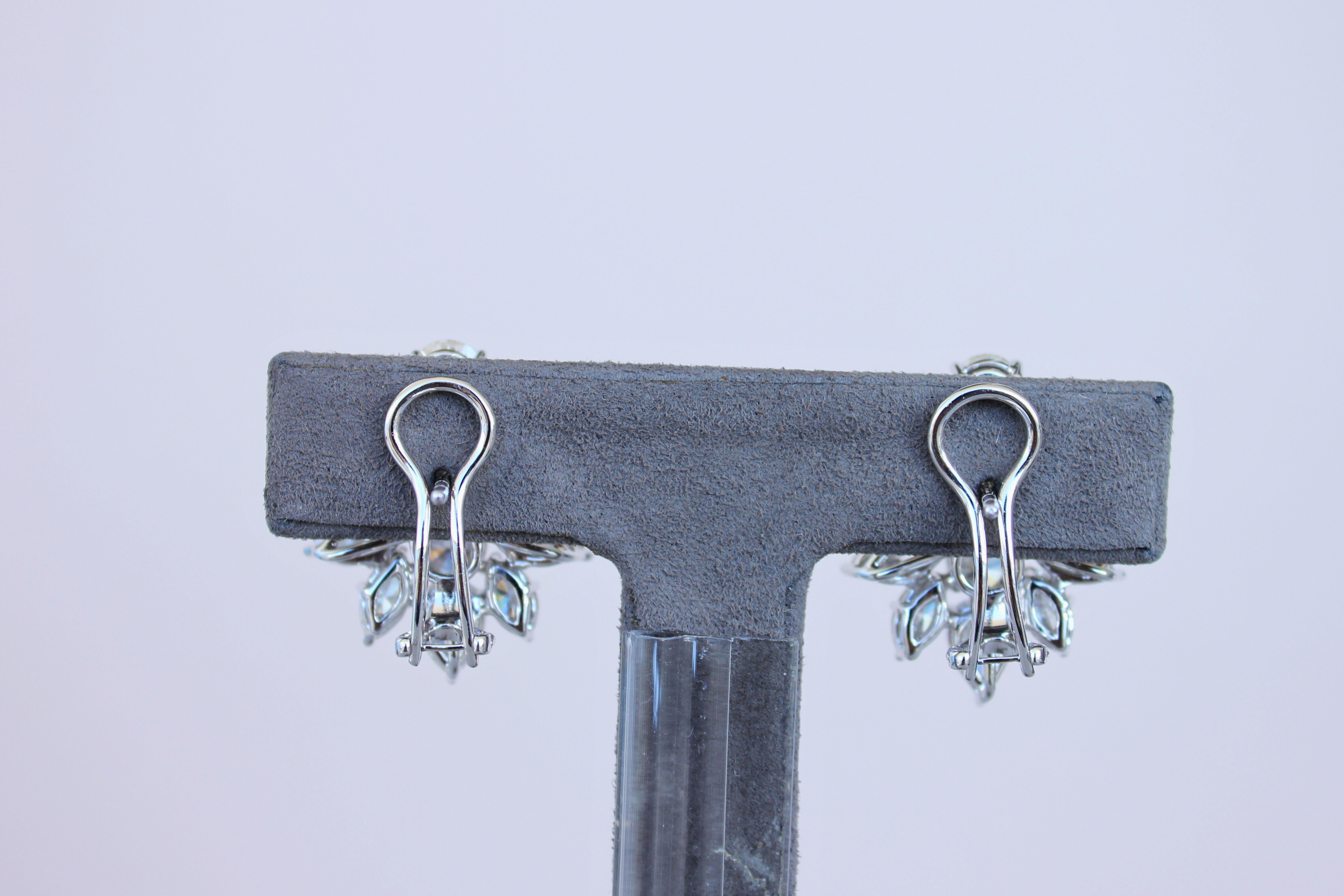 Fancy Shape Brilliant Cut Pear Marquise Diamond Cluster 18K White Gold Earrings  For Sale 3