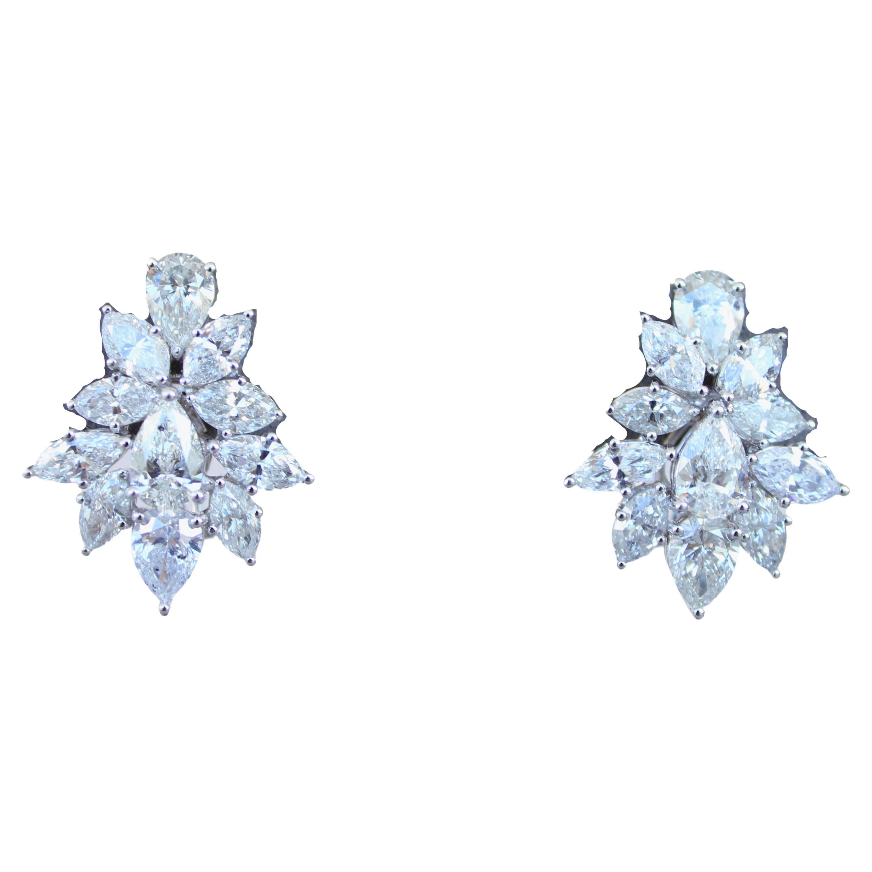 Fancy Shape Brilliant Cut Pear Marquise Diamond Cluster 18K White Gold Earrings  For Sale