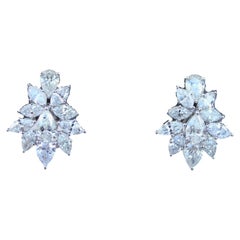 Fancy Shape Brilliant Cut Pear Marquise Diamond Cluster 18K White Gold Earrings 