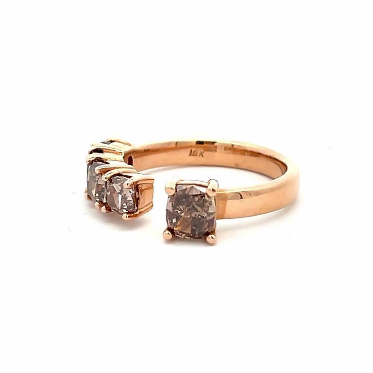 Rose Cut Fancy Shape Chocolate Diamond 2.42 Carat set in 18K Rose Gold Fashion Ring For Sale