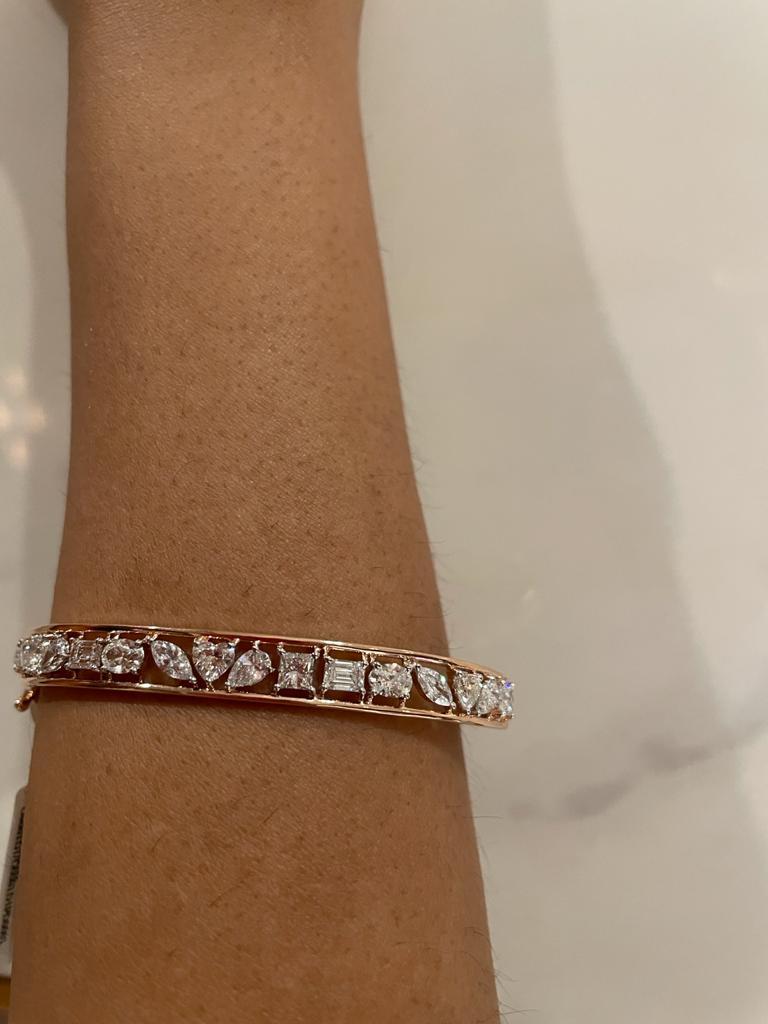 Fancy Shape Diamond Bangle Bracelet 18KT Yellow Gold at 1stDibs