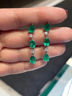 Fancy  Shape Columbian Emerald Drop Earrings 6.50 Carats