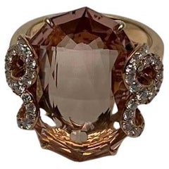 Fancy Shape Peach Pink Morganite Diamant Scroll Akzente 18K Rose Gold Ring